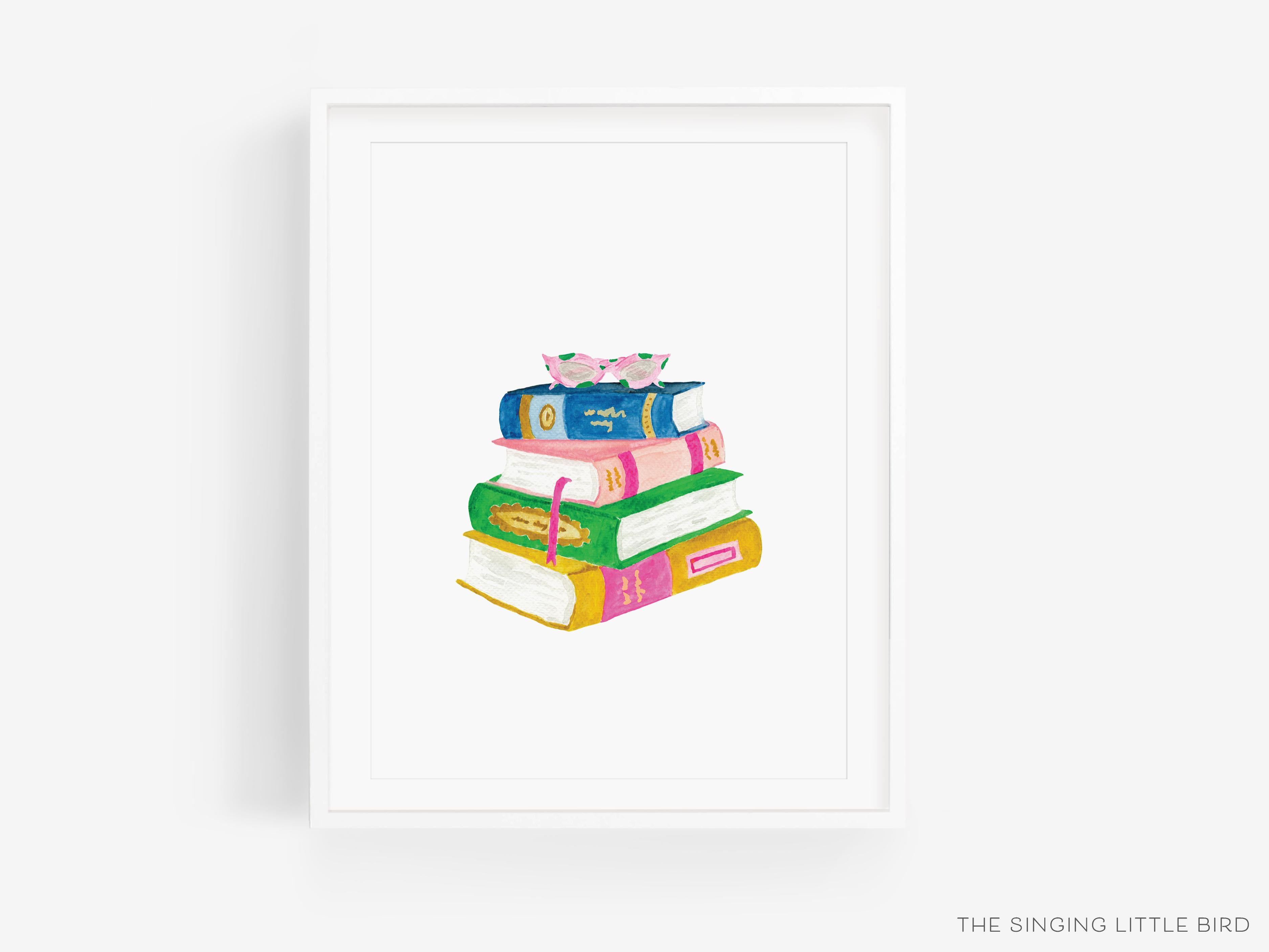Book Lover Art Print-This watercolor art print features our hand-painted books, printed in the USA on 120lb high quality art paper. This makes a great gift or wall decor for the book lover in your life.-The Singing Little Bird
