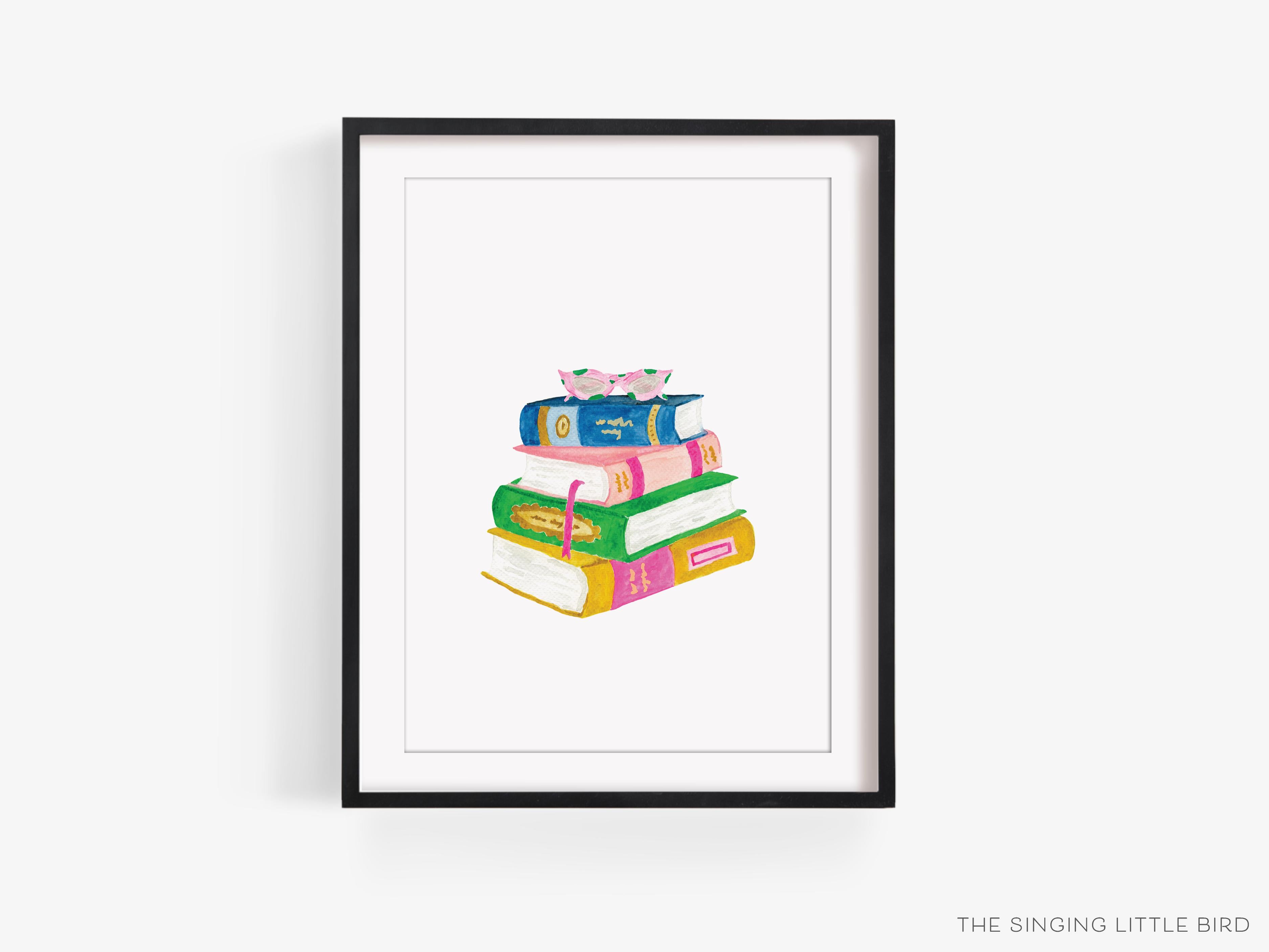 Book Lover Art Print-This watercolor art print features our hand-painted books, printed in the USA on 120lb high quality art paper. This makes a great gift or wall decor for the book lover in your life.-The Singing Little Bird