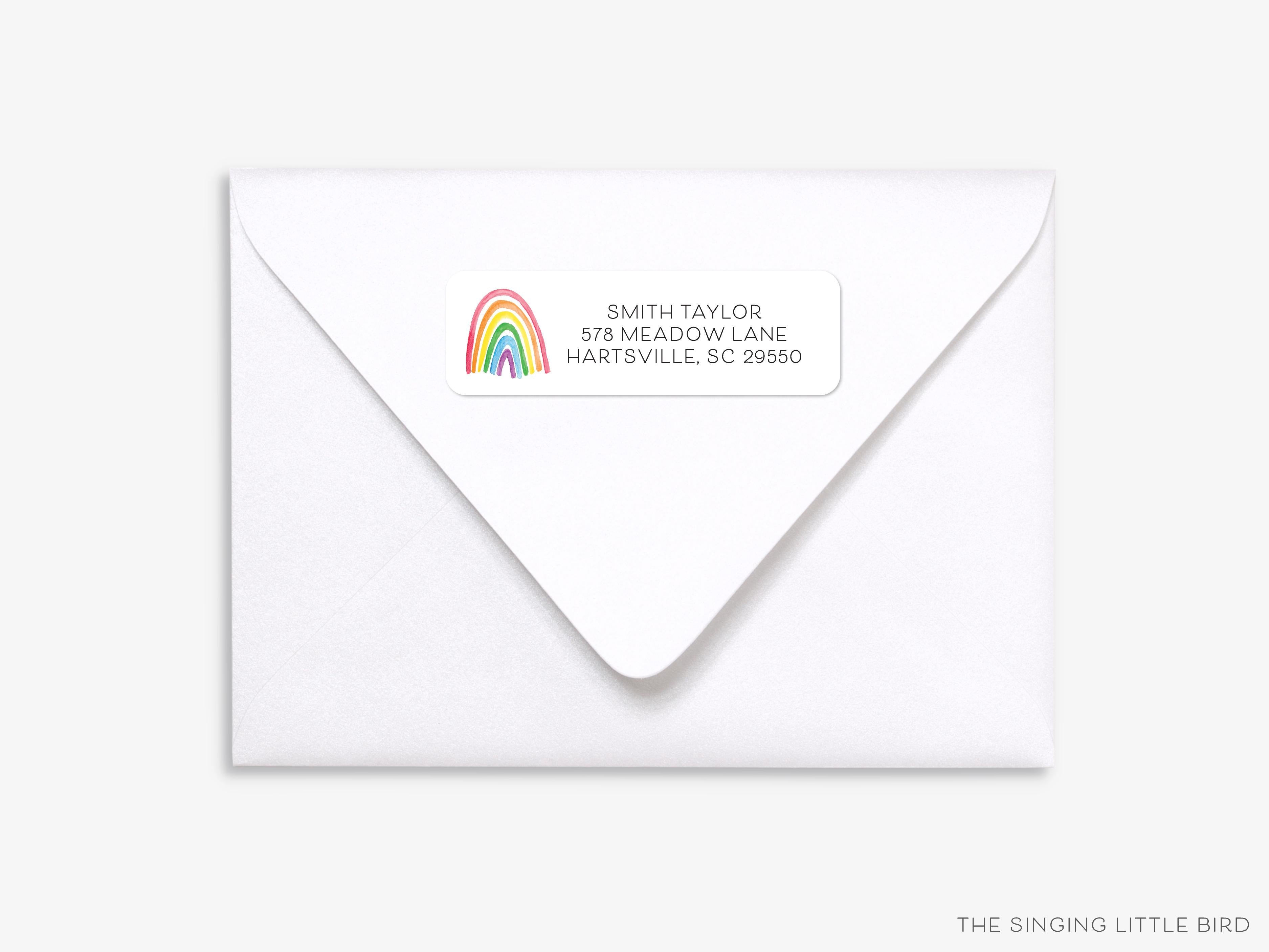 Bright Rainbow Return Address Labels-These personalized return address labels are 2.625" x 1" and feature our hand-painted watercolor rainbow, printed in the USA on beautiful matte finish labels. These make great gifts for yourself or the rainbow lover.-The Singing Little Bird