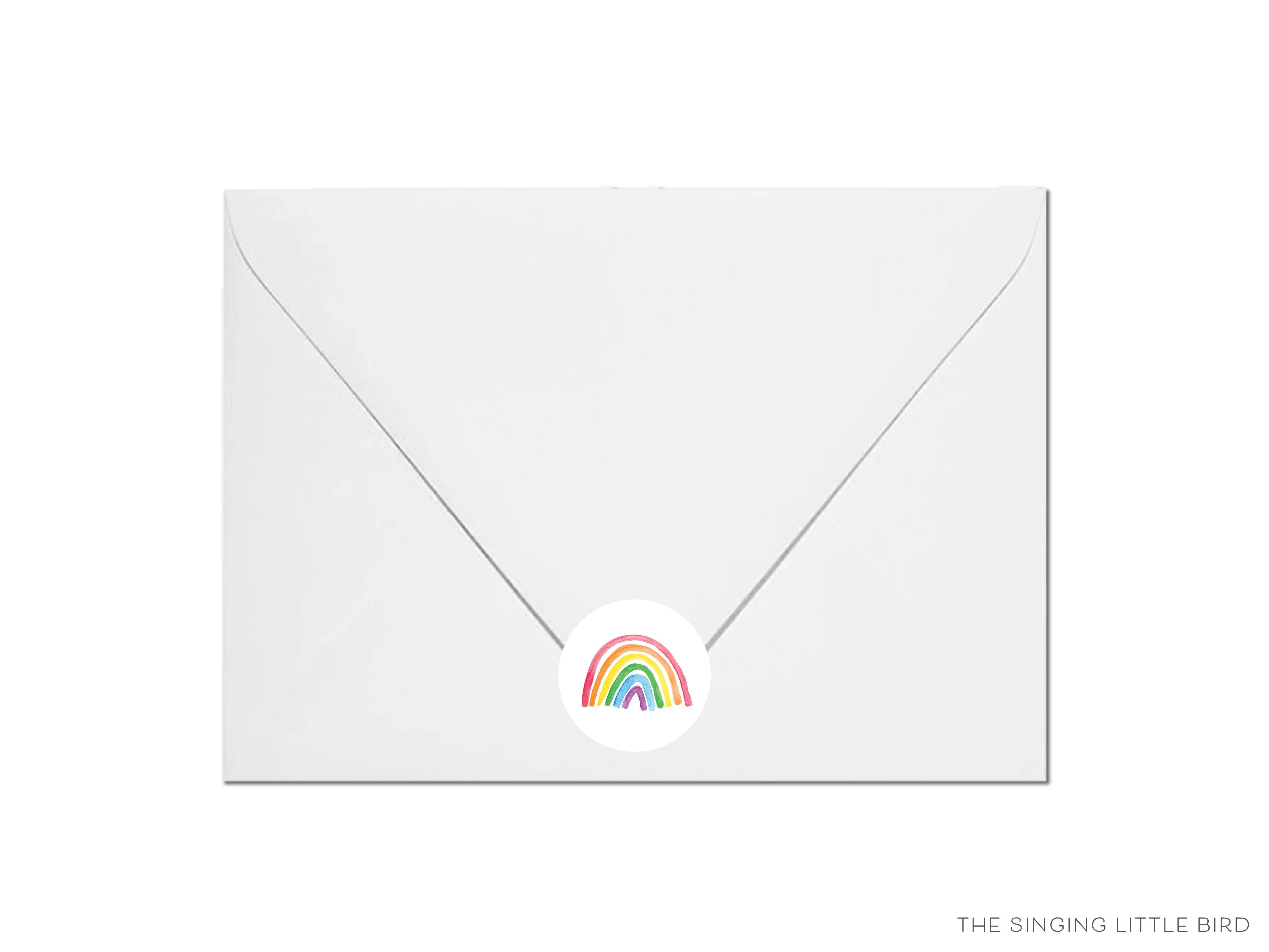 Bright Rainbow Round Stickers-These matte round stickers feature our hand-painted watercolor Rainbow, making great envelope seals or gifts for the rainbow lover in your life.-The Singing Little Bird