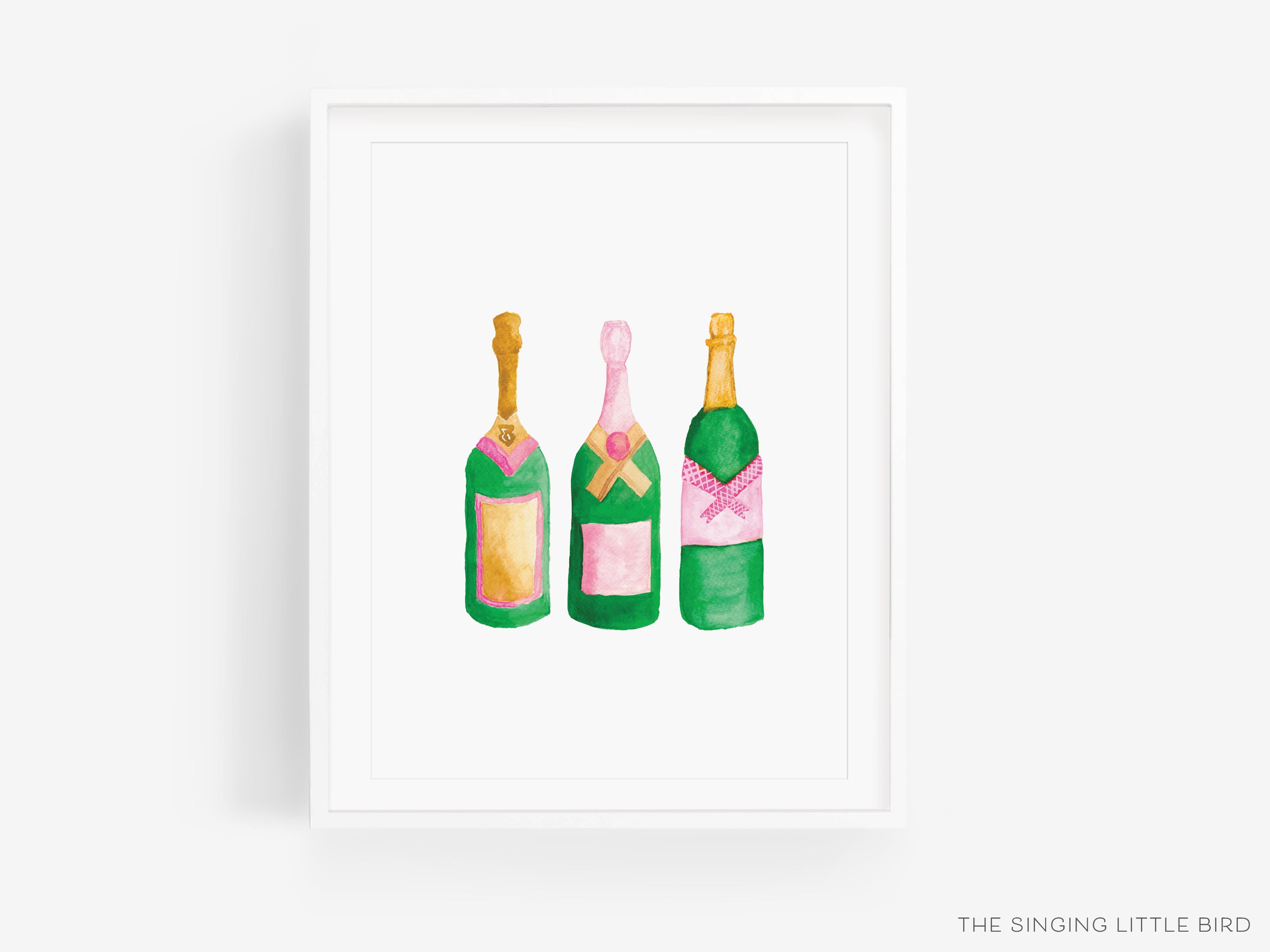 Champagne Bottle Art Print-This watercolor art print features our hand-painted champagne bottles, printed in the USA on 120lb high quality art paper. This makes a great gift or wall decor for the bubbly lover in your life.-The Singing Little Bird