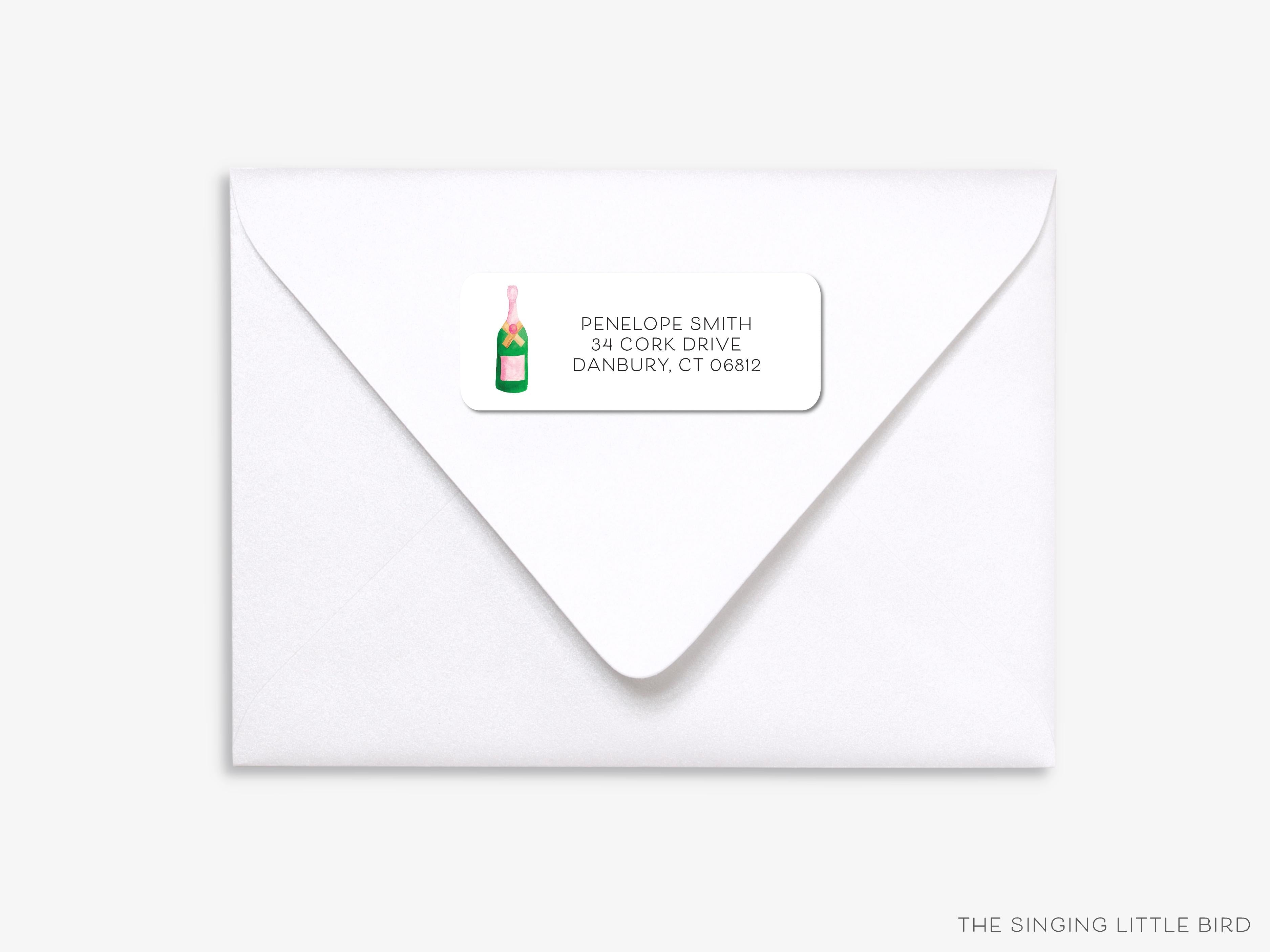 Champagne Bottle Return Address Labels-These personalized return address labels are 2.625" x 1" and feature our hand-painted watercolor Champagne Bottle, printed in the USA on beautiful matte finish labels. These make great gifts for yourself or the bubbly lover.-The Singing Little Bird