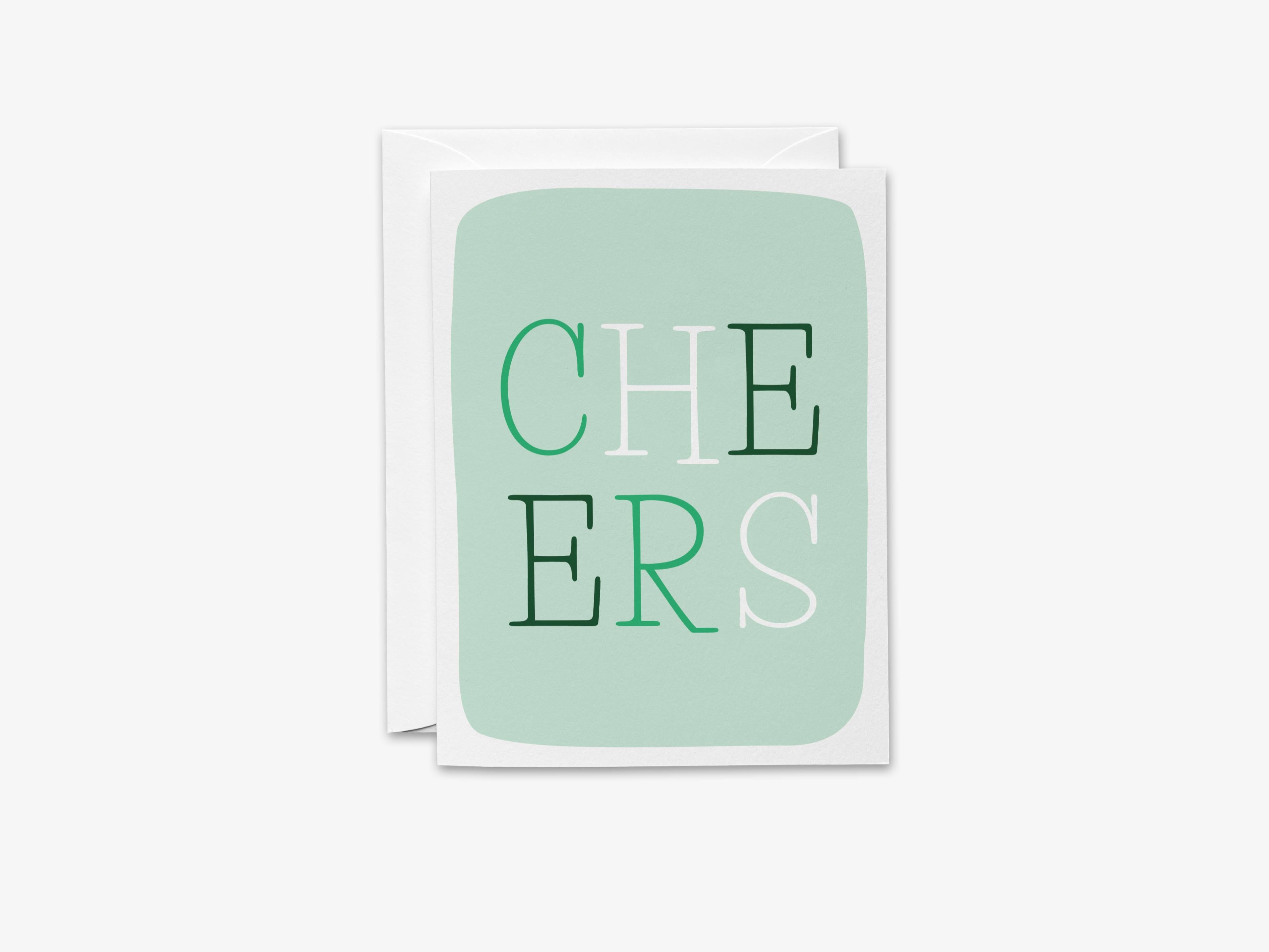Cheers St. Patrick's Day Greeting Card-These folded spring cards are 4.25x5.5 and feature our hand-painted watercolor cheers, printed in the USA on 100lb textured stock. They come with a White envelope and make a lovely card to say Happy St. Patrick's Day or congratulations to your family and friends. -The Singing Little Bird