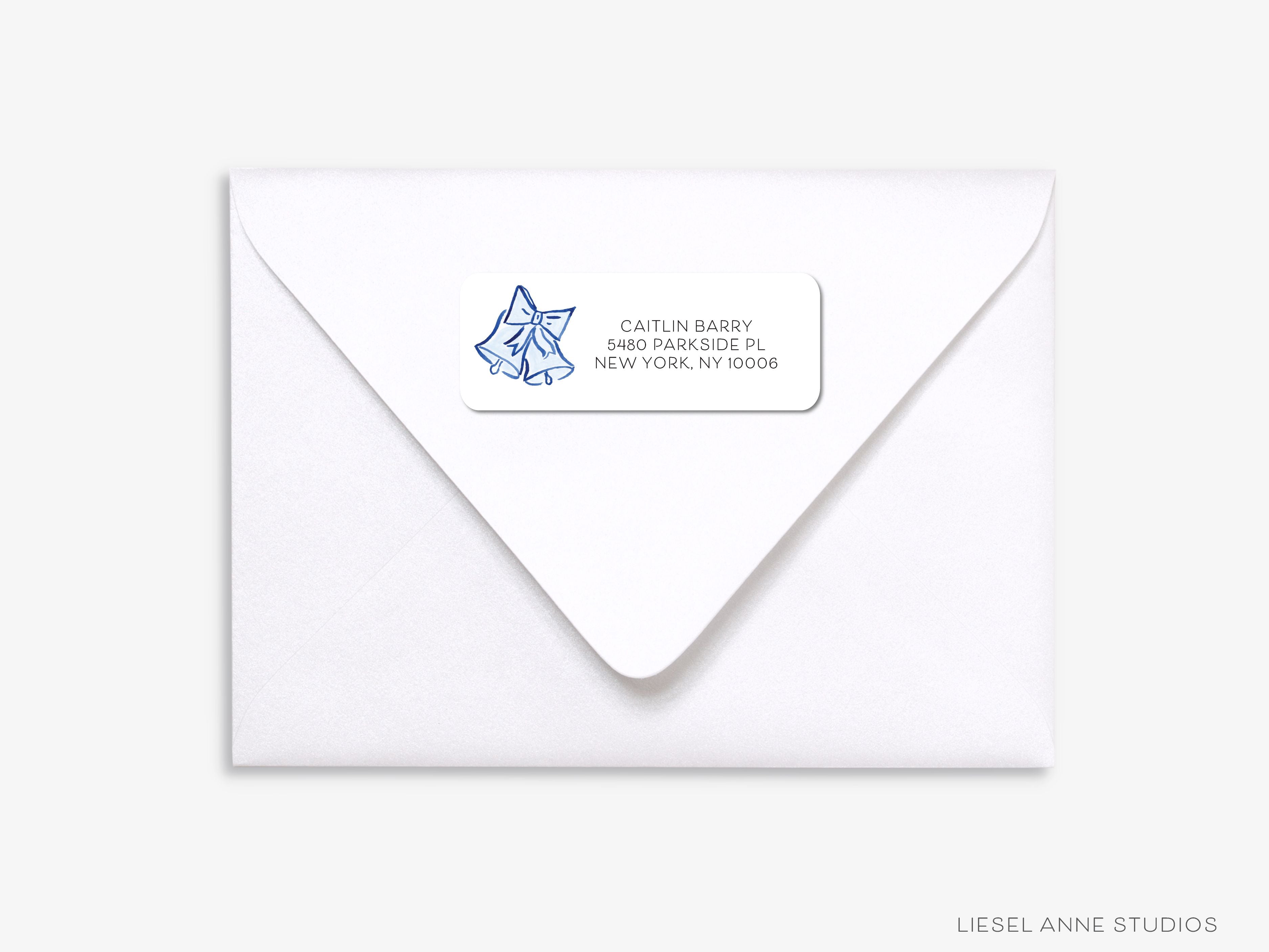 Christmas Bells Return Address Labels-These personalized return address labels are 2.625" x 1" and feature our hand-painted watercolor blue and white Christmas Bells, printed in the USA on beautiful matte finish labels. These make great gifts for yourself or the Christmas lover.-The Singing Little Bird