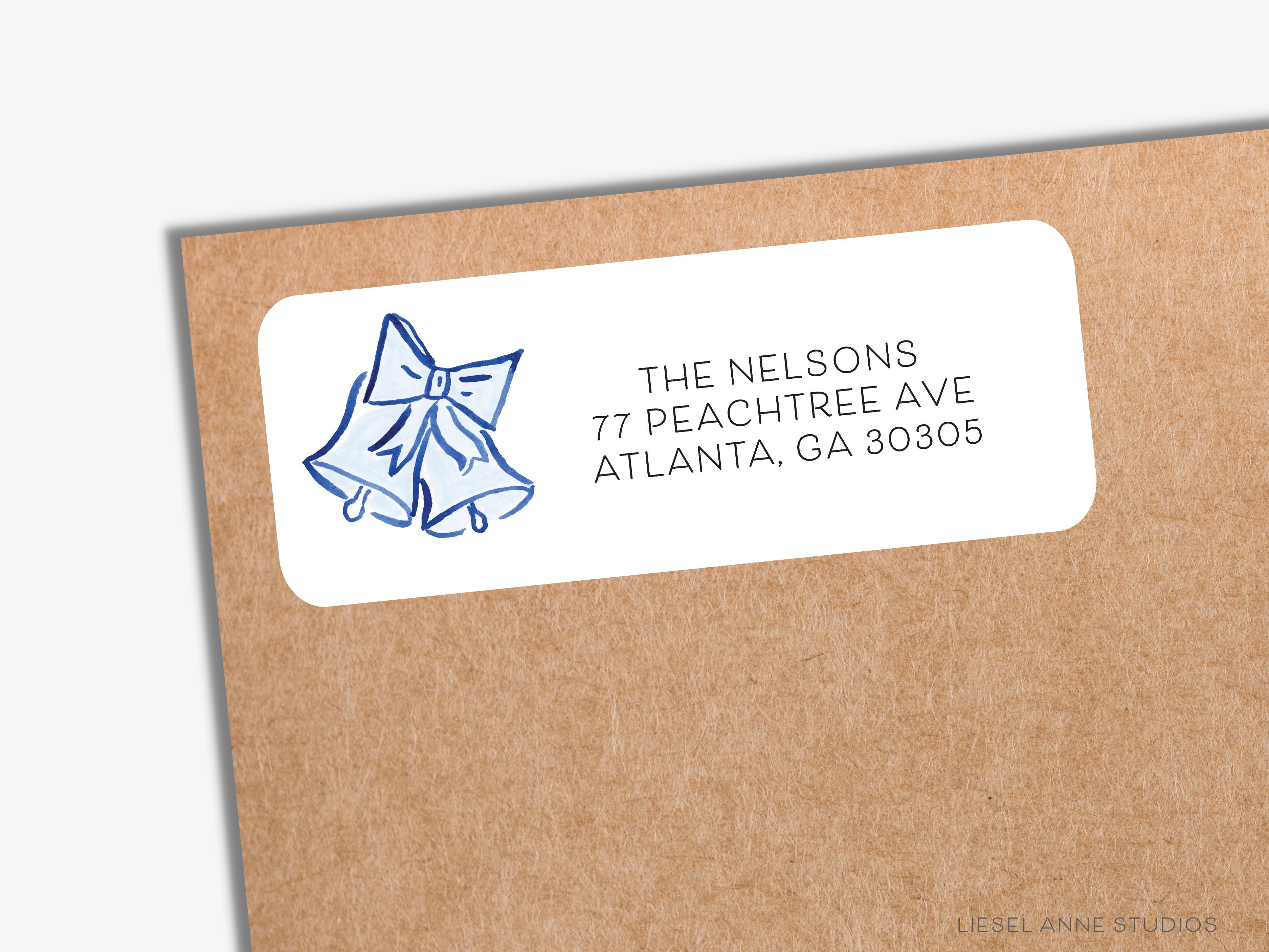 Christmas Bells Return Address Labels-These personalized return address labels are 2.625" x 1" and feature our hand-painted watercolor blue and white Christmas Bells, printed in the USA on beautiful matte finish labels. These make great gifts for yourself or the Christmas lover.-The Singing Little Bird