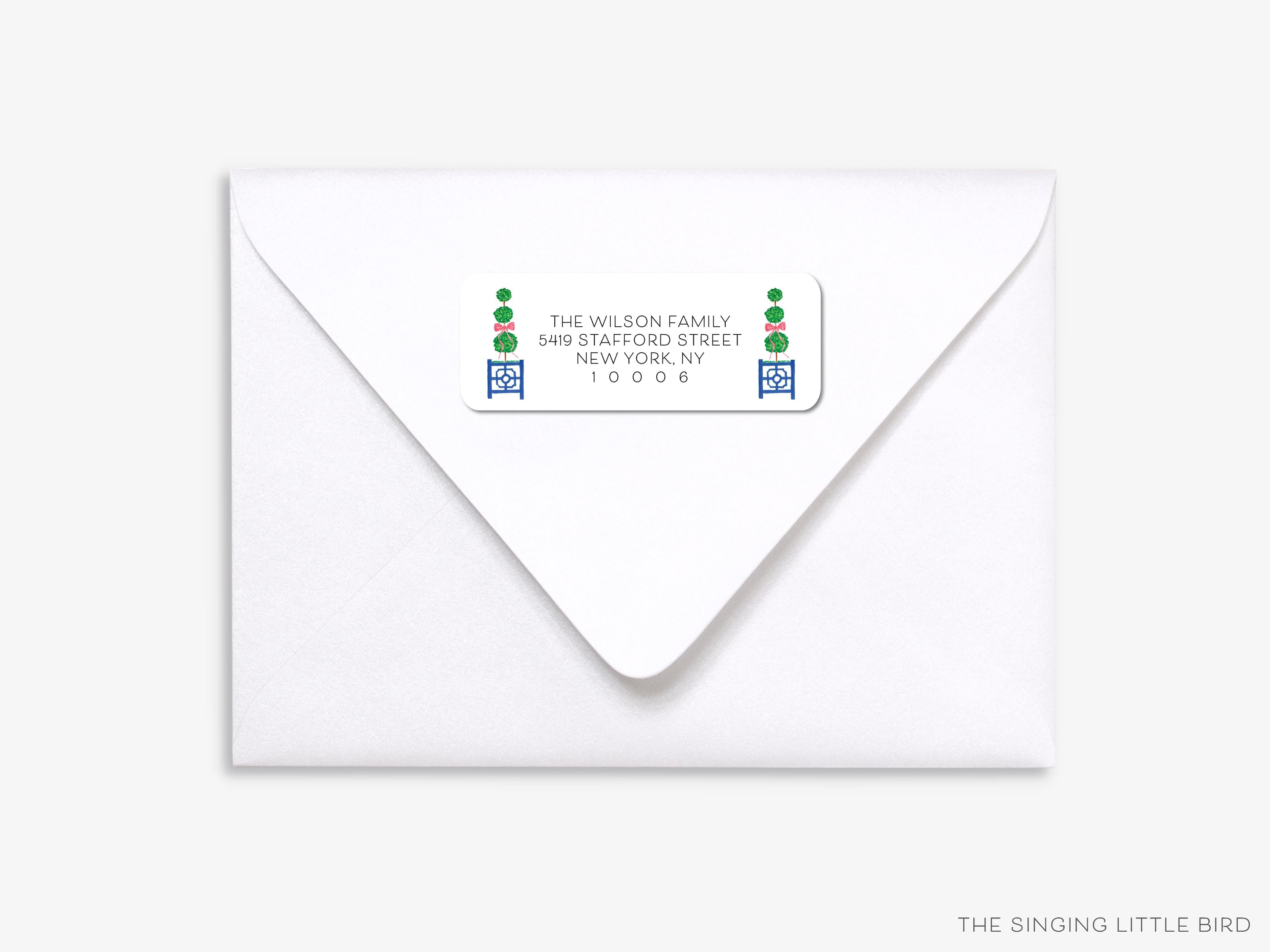 Christmas Topiary Return Address Labels-These personalized return address labels are 2.625" x 1" and feature our hand-painted watercolor Christmas topiaries, printed in the USA on beautiful matte finish labels. These make great gifts for yourself or the Christmas lover.-The Singing Little Bird
