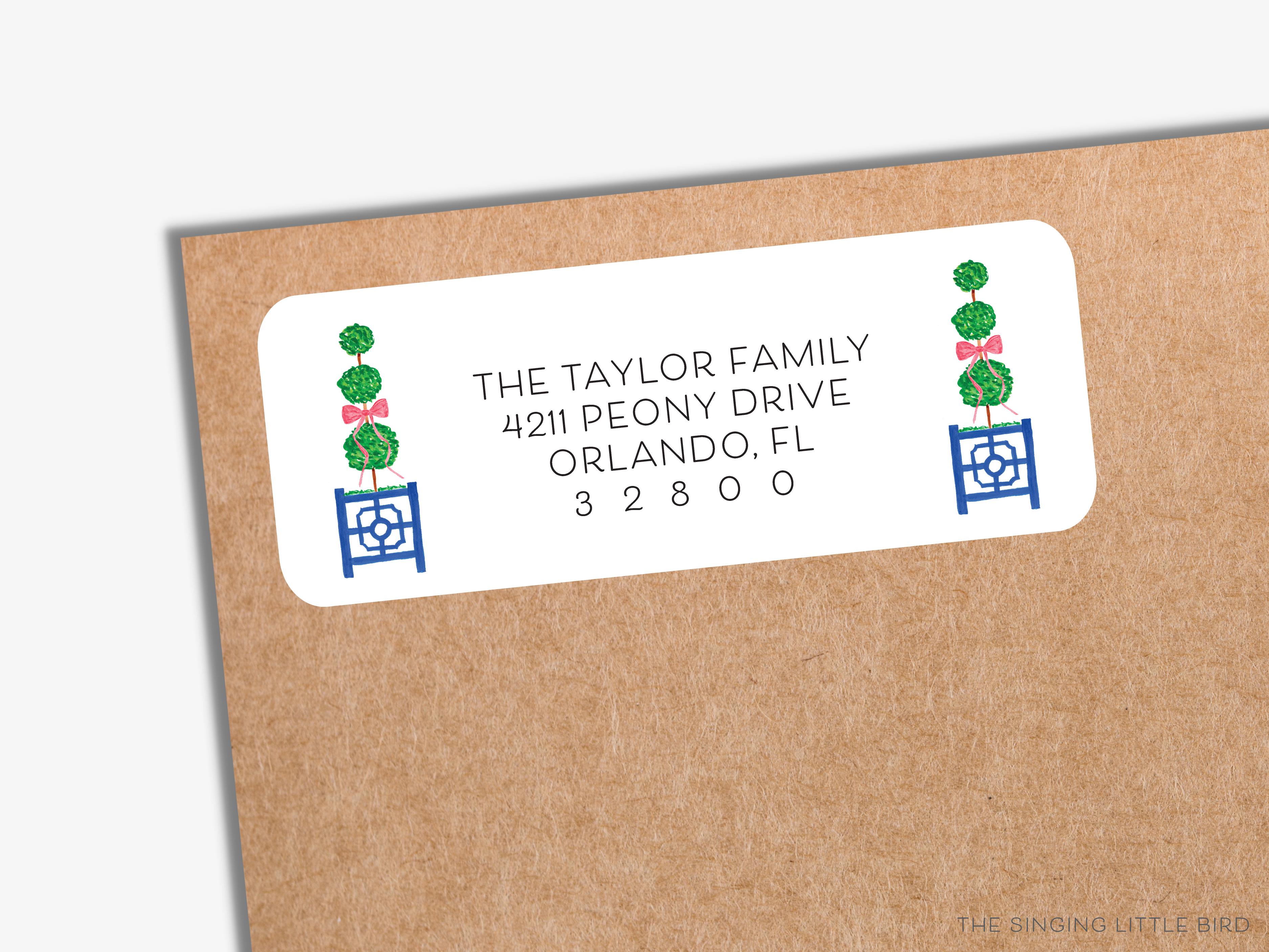 Christmas Topiary Return Address Labels-These personalized return address labels are 2.625" x 1" and feature our hand-painted watercolor Christmas topiaries, printed in the USA on beautiful matte finish labels. These make great gifts for yourself or the Christmas lover.-The Singing Little Bird