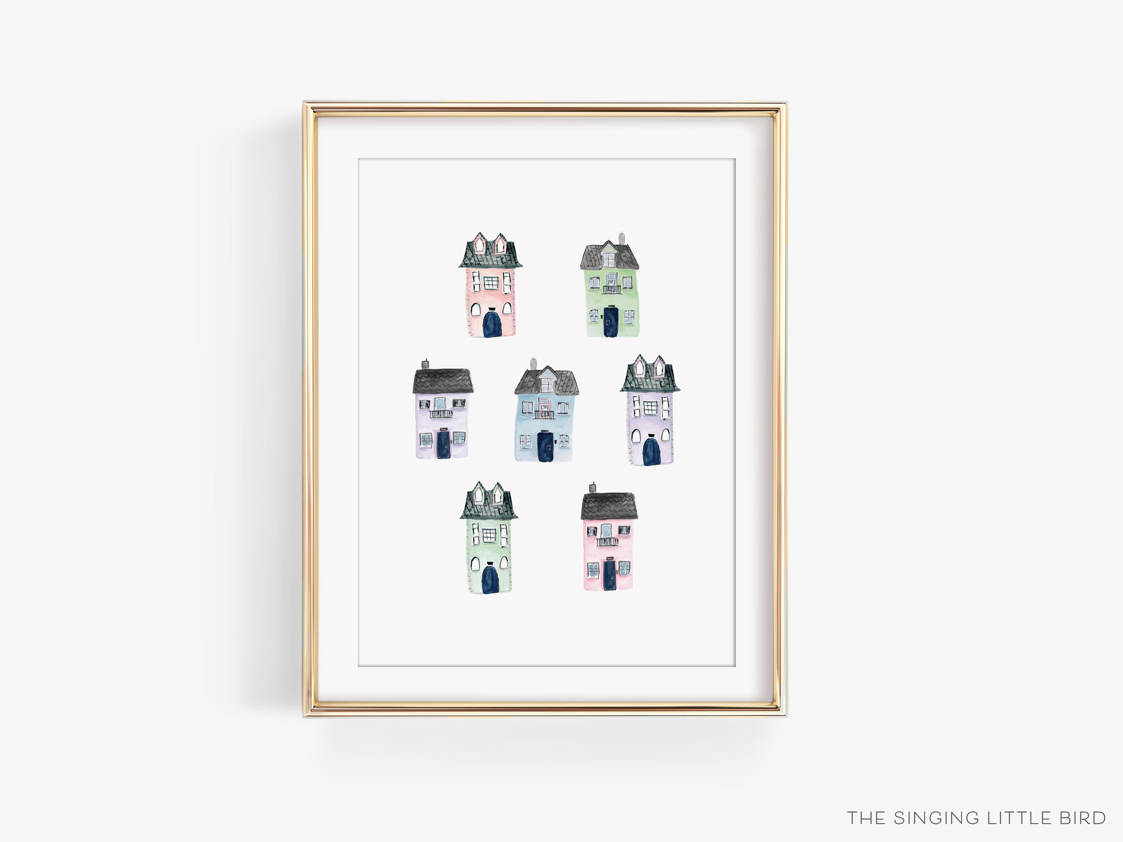 Colorful Houses Art Print-This watercolor art print features our hand-painted houses, printed in the USA on 120lb high quality art paper. This makes a great gift or wall decor for the home lover in your life.-The Singing Little Bird