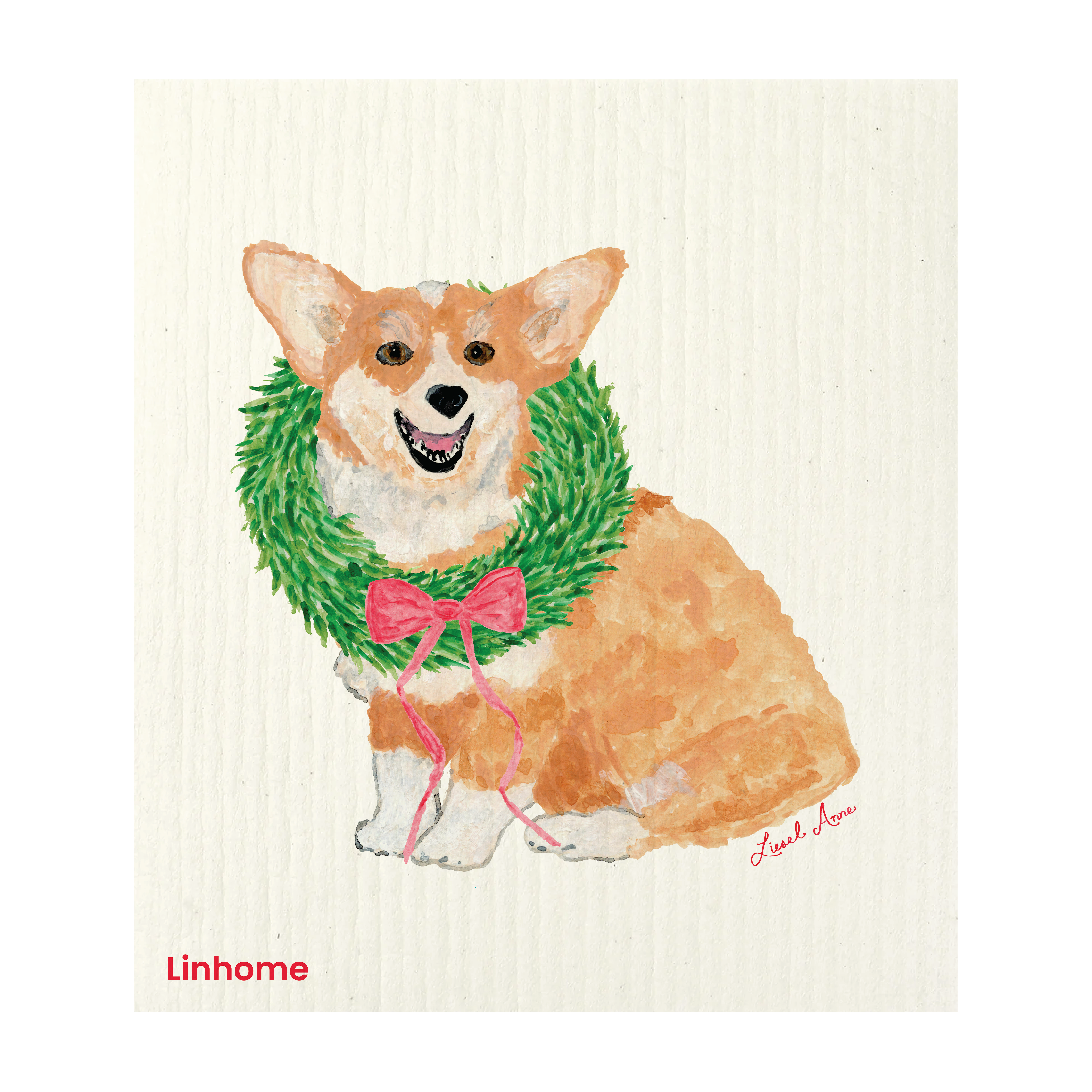 Holiday Paws Collection Festive Corgi - Linhome x Liesel Anne Swedish Dishcloths - 1 Pack