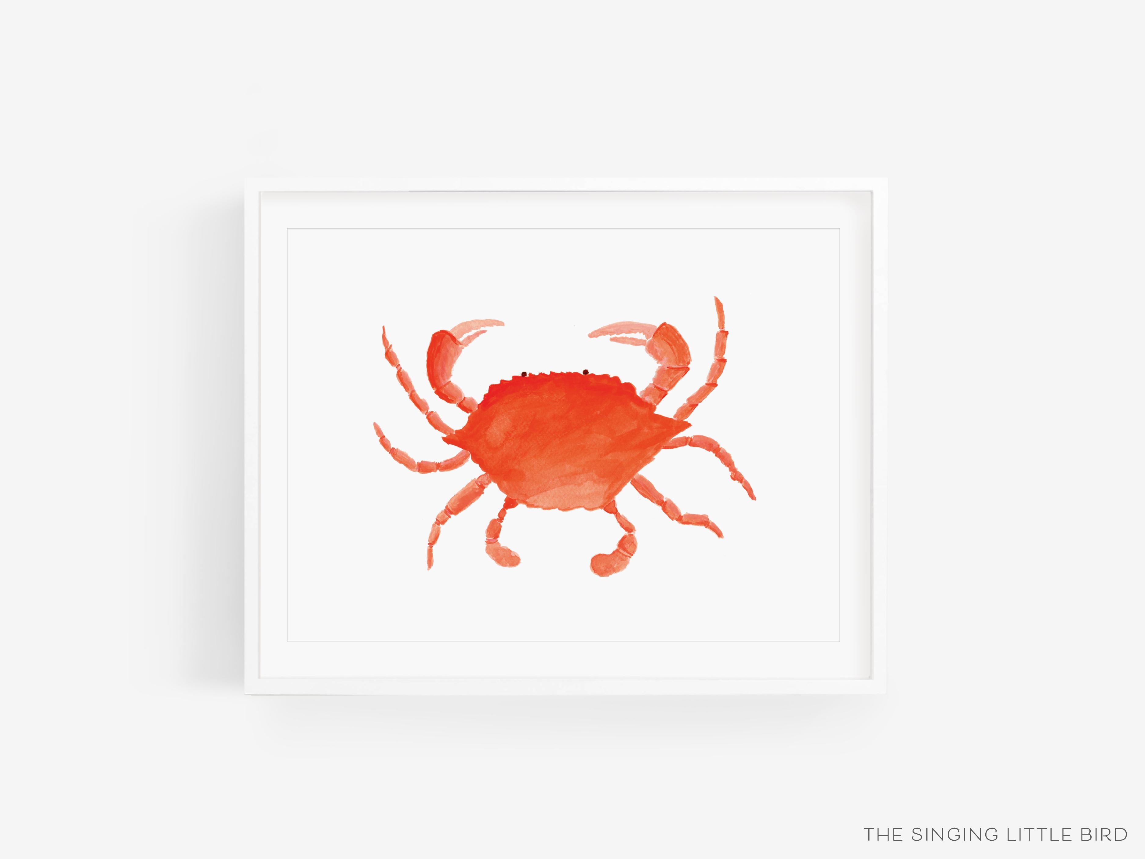 Crab Art Print-This watercolor art print features our hand-painted crab, printed in the USA on 120lb high quality art paper. This makes a great gift or wall decor for the beach lover in your life.-The Singing Little Bird