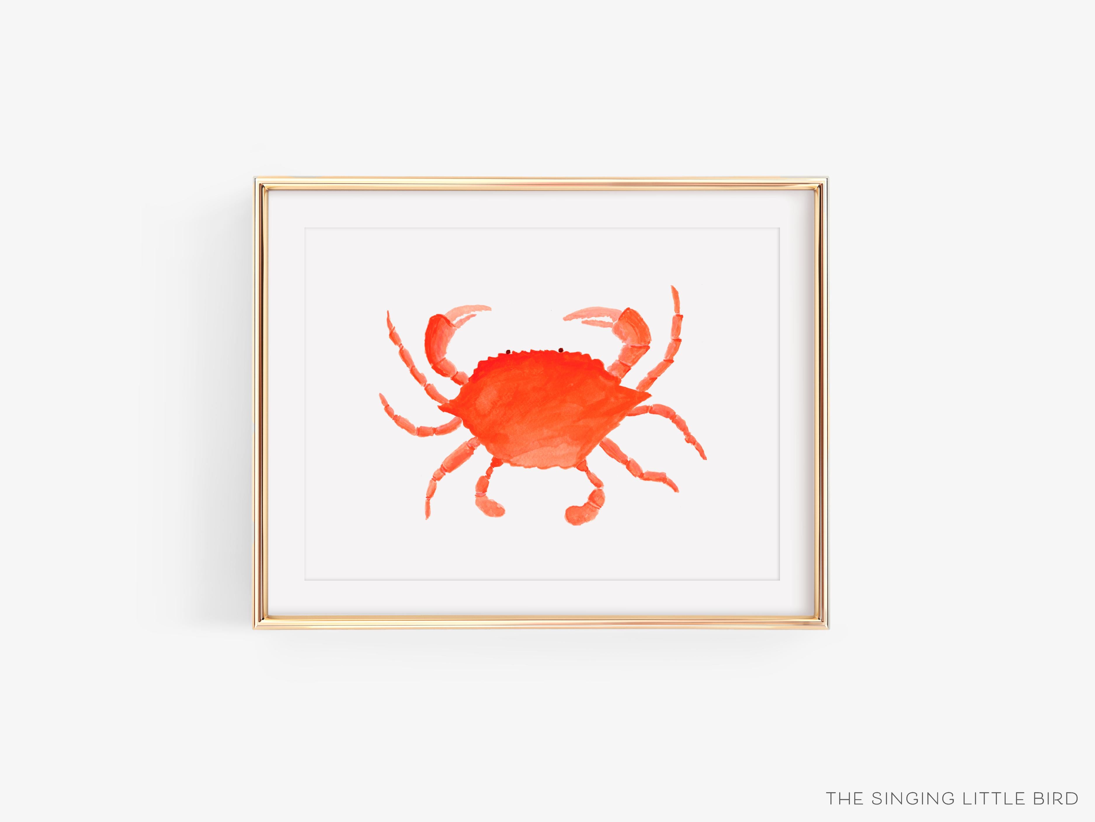 Crab Art Print-This watercolor art print features our hand-painted crab, printed in the USA on 120lb high quality art paper. This makes a great gift or wall decor for the beach lover in your life.-The Singing Little Bird
