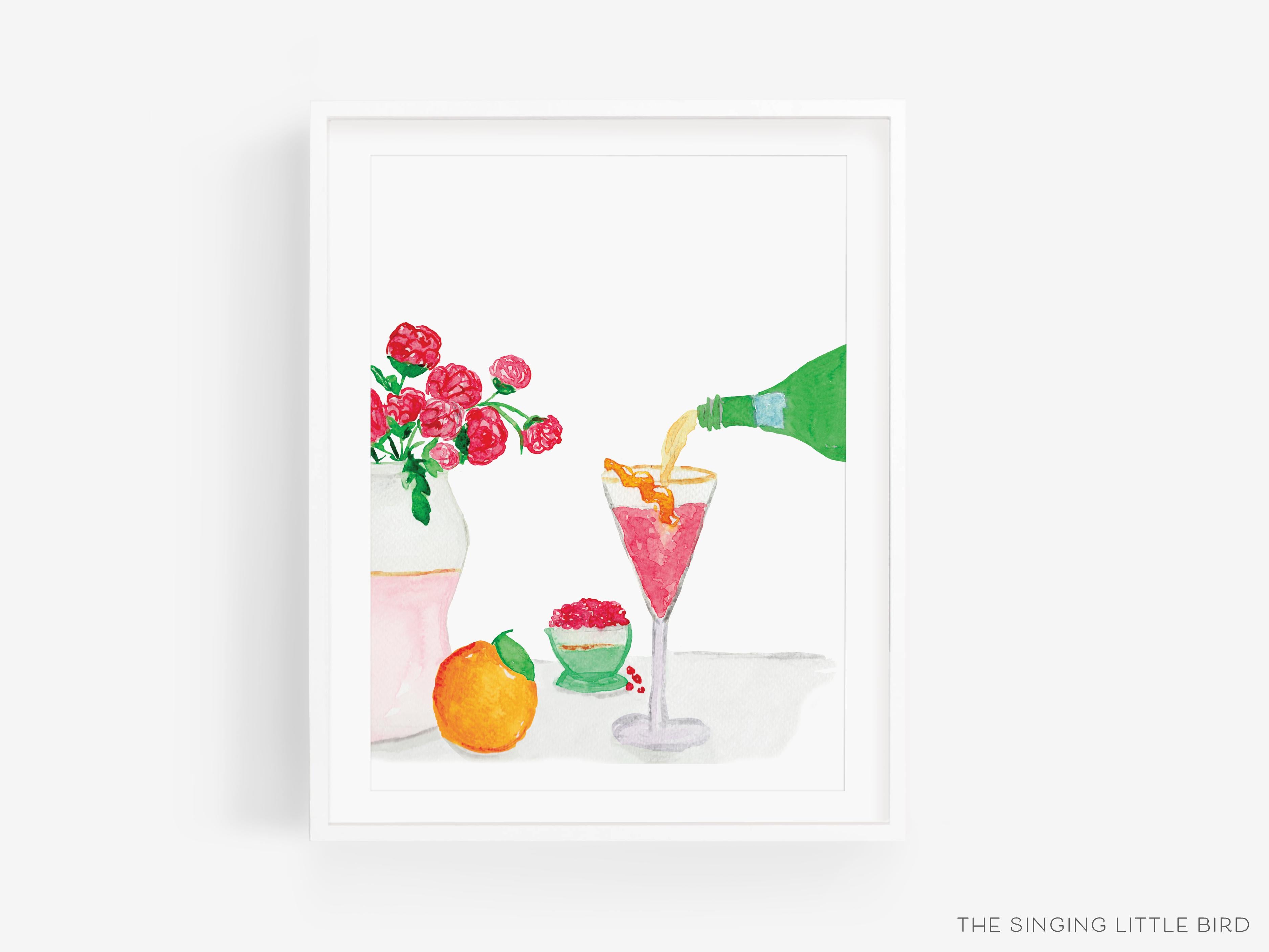 Cranberry Fizz Bar Cart Art Print-This watercolor art print features our hand-painted flowers, fruit and cocktail glass, printed in the USA on 120lb high quality art paper. This makes a great gift or wall decor for the cocktail lover in your life.-The Singing Little Bird