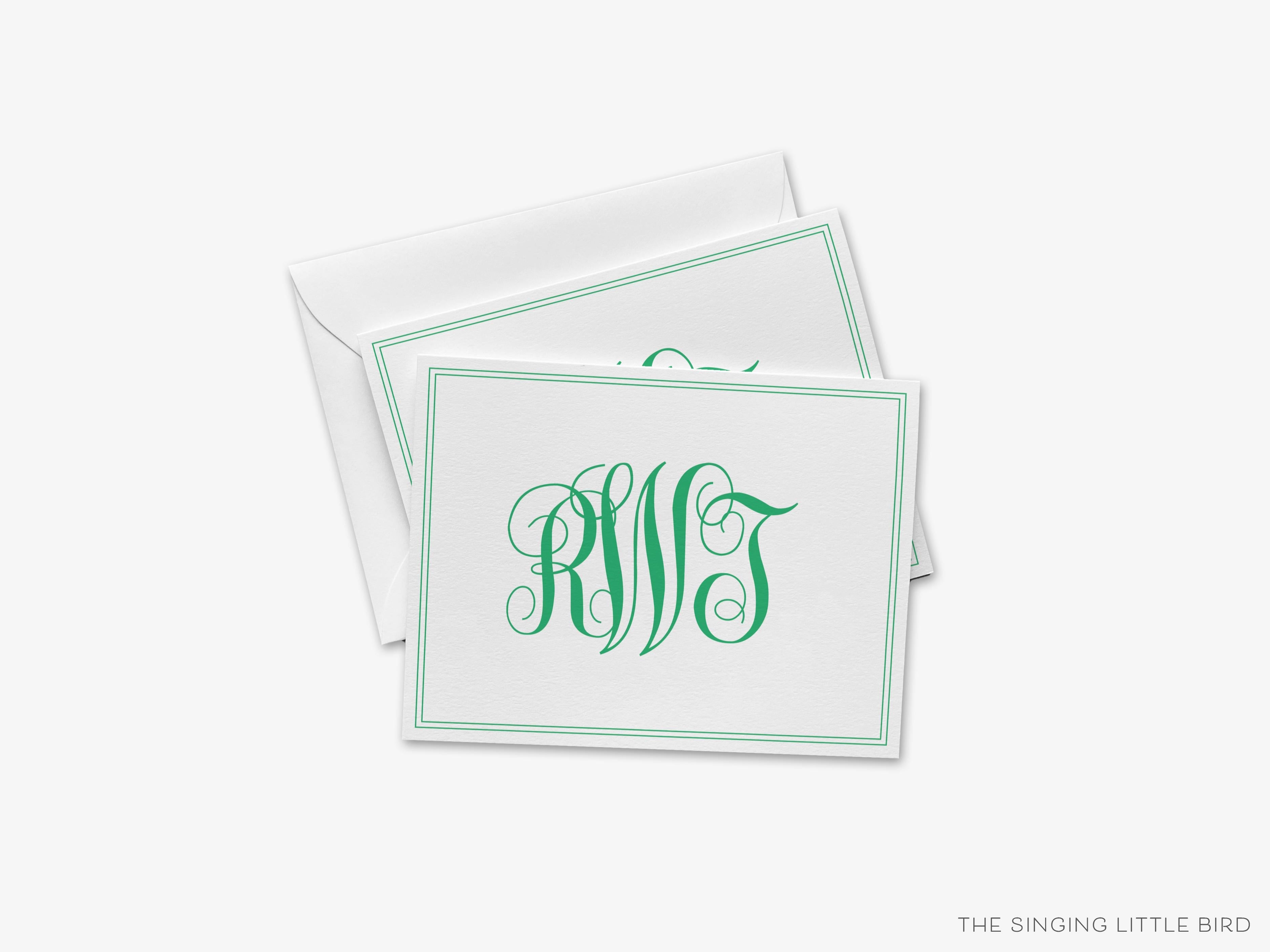 Curly Monogram Greeting Cards-These folded greeting cards are 4.25x5.5 and feature our hand-painted curly print, printed in the USA on 100lb textured stock. They come with a White or Kraft envelope and make a great thank you or just because card personalized with your monogram.-The Singing Little Bird