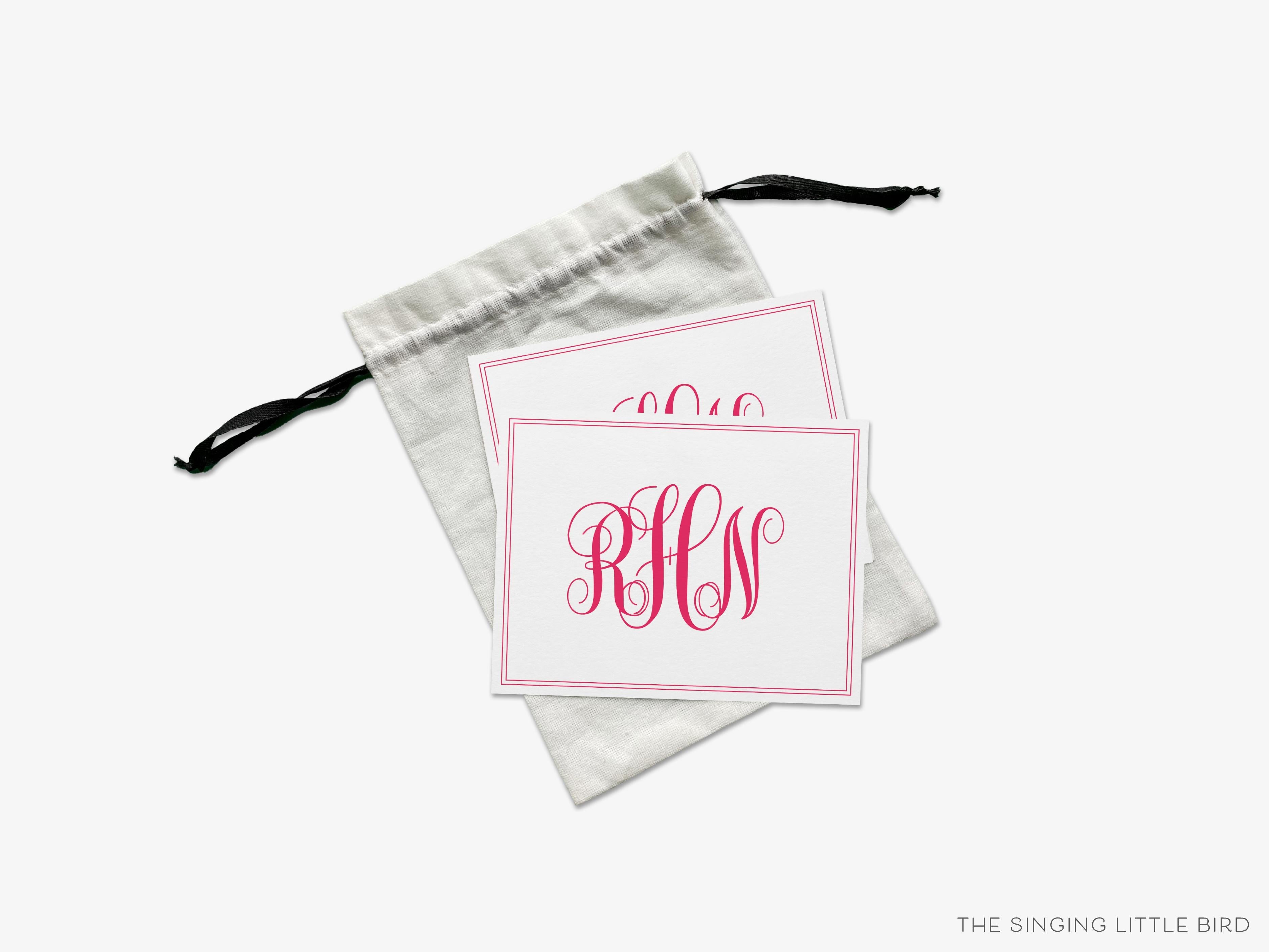 Curly Monogram Greeting Cards-These folded greeting cards are 4.25x5.5 and feature our hand-painted curly print, printed in the USA on 100lb textured stock. They come with a White or Kraft envelope and make a great thank you or just because card personalized with your monogram.-The Singing Little Bird