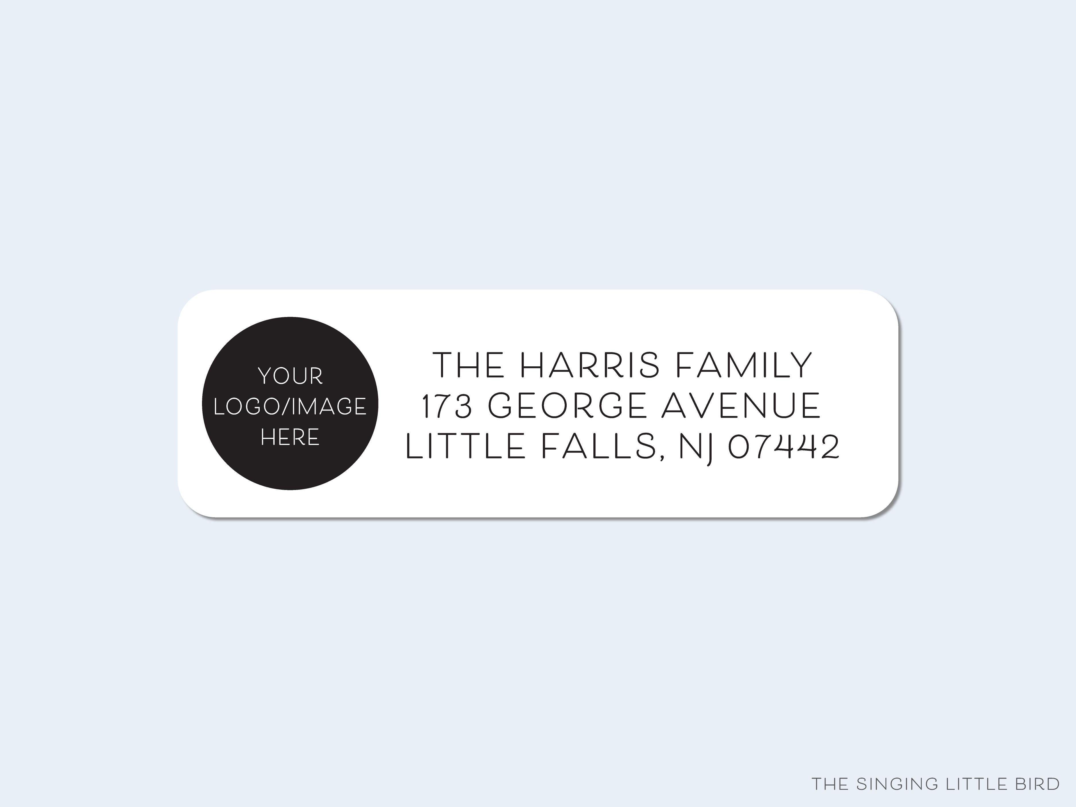 Custom Design Return Address Labels-These personalized return address labels are 2.625" x 1" and feature your custom design or logo, printed in the USA on beautiful matte finish labels. These make great gifts for yourself or your business.-The Singing Little Bird