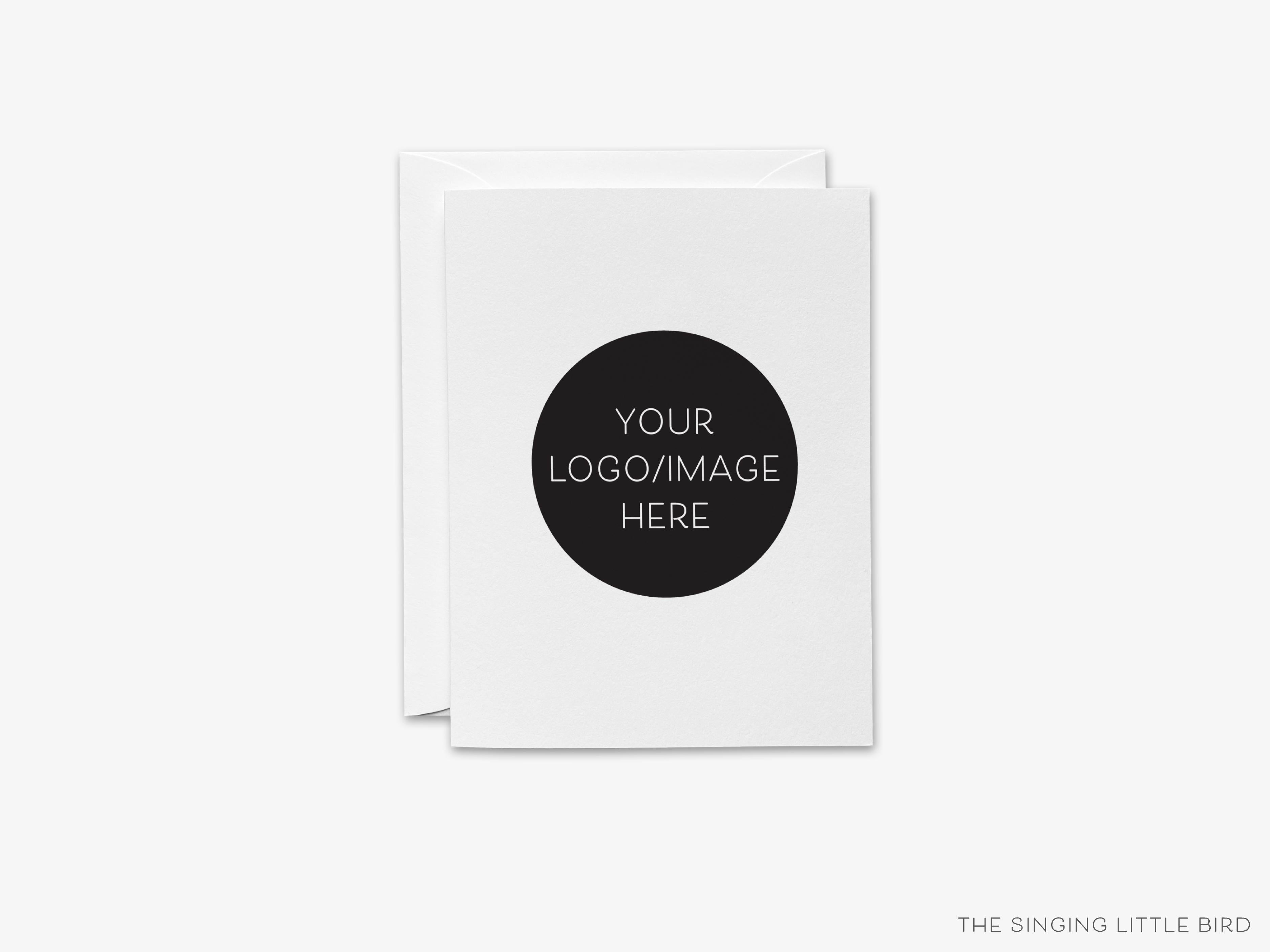 Custom Design/Logo Folded Cards-These folded greeting cards are 4.25x5.5 and feature your custom design or logo, printed in the USA on 100lb textured stock. They come with White or Kraft envelopes.-The Singing Little Bird