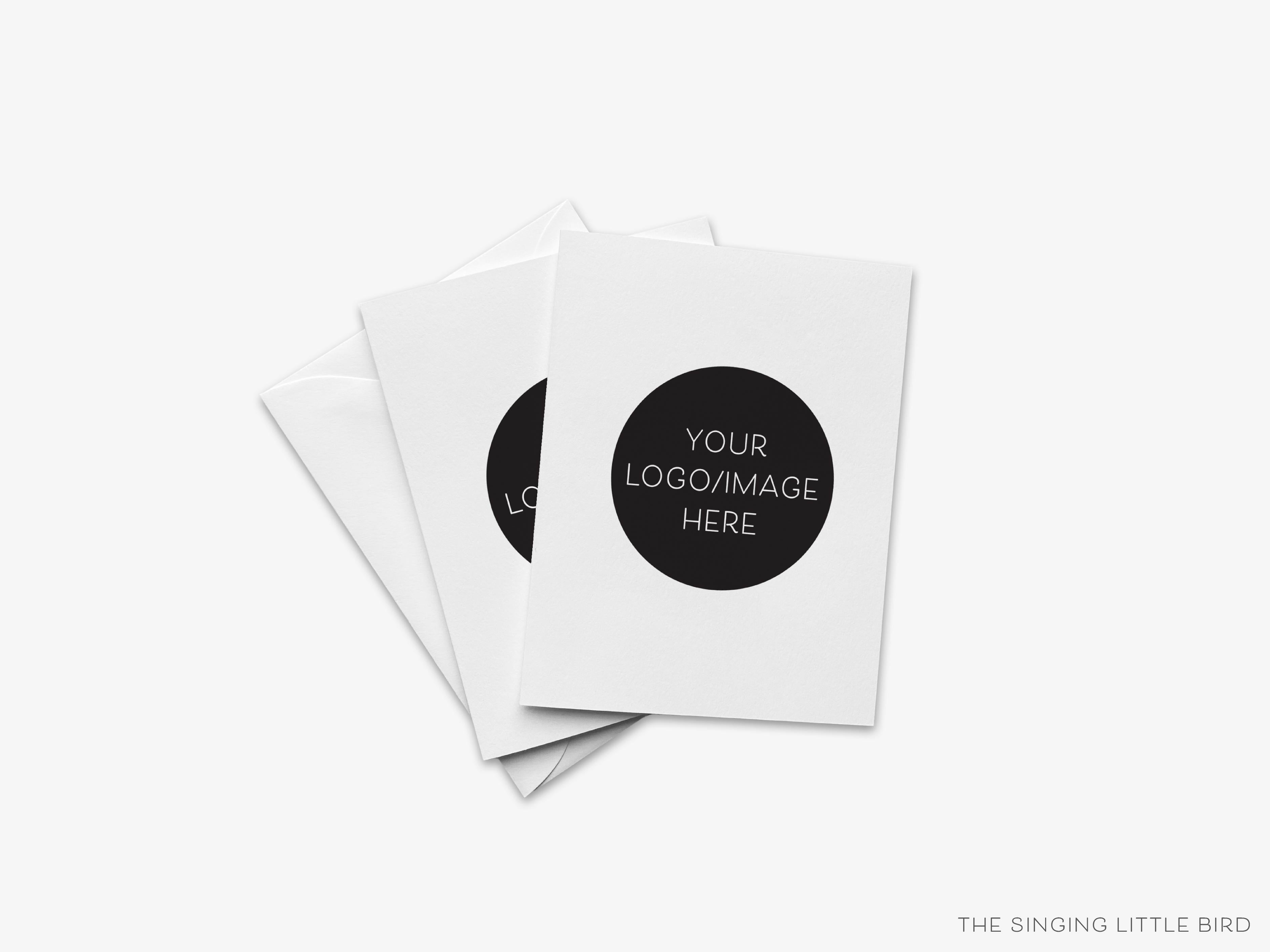 Custom Design/Logo Folded Cards-These folded greeting cards are 4.25x5.5 and feature your custom design or logo, printed in the USA on 100lb textured stock. They come with White or Kraft envelopes.-The Singing Little Bird