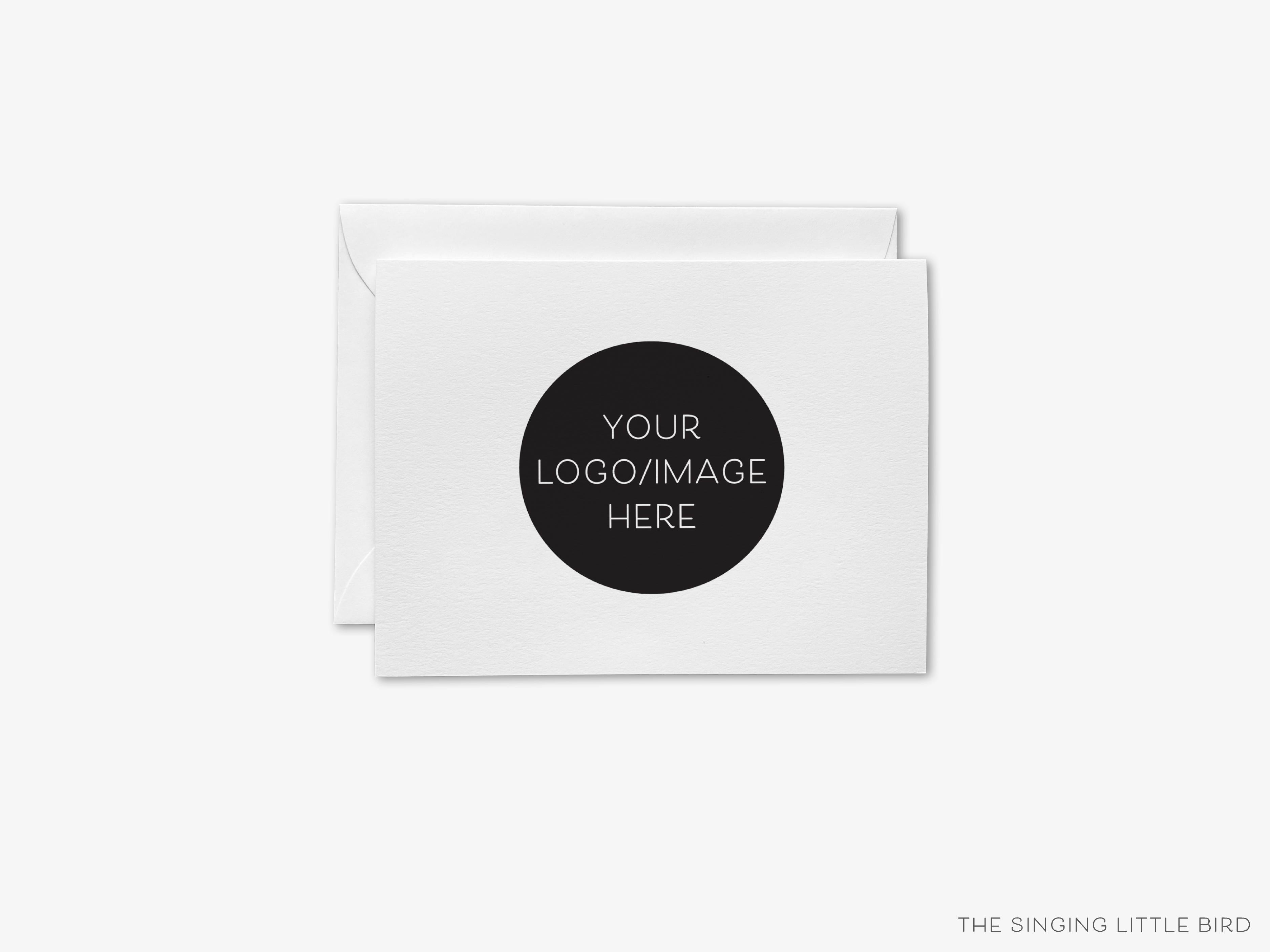 Custom Design/Logo Folded Cards-These folded greeting cards are 4.25x5.5 and feature your custom design or logo, printed in the USA on 100lb textured stock. They come with White or Kraft envelopes.-The Singing Little Bird