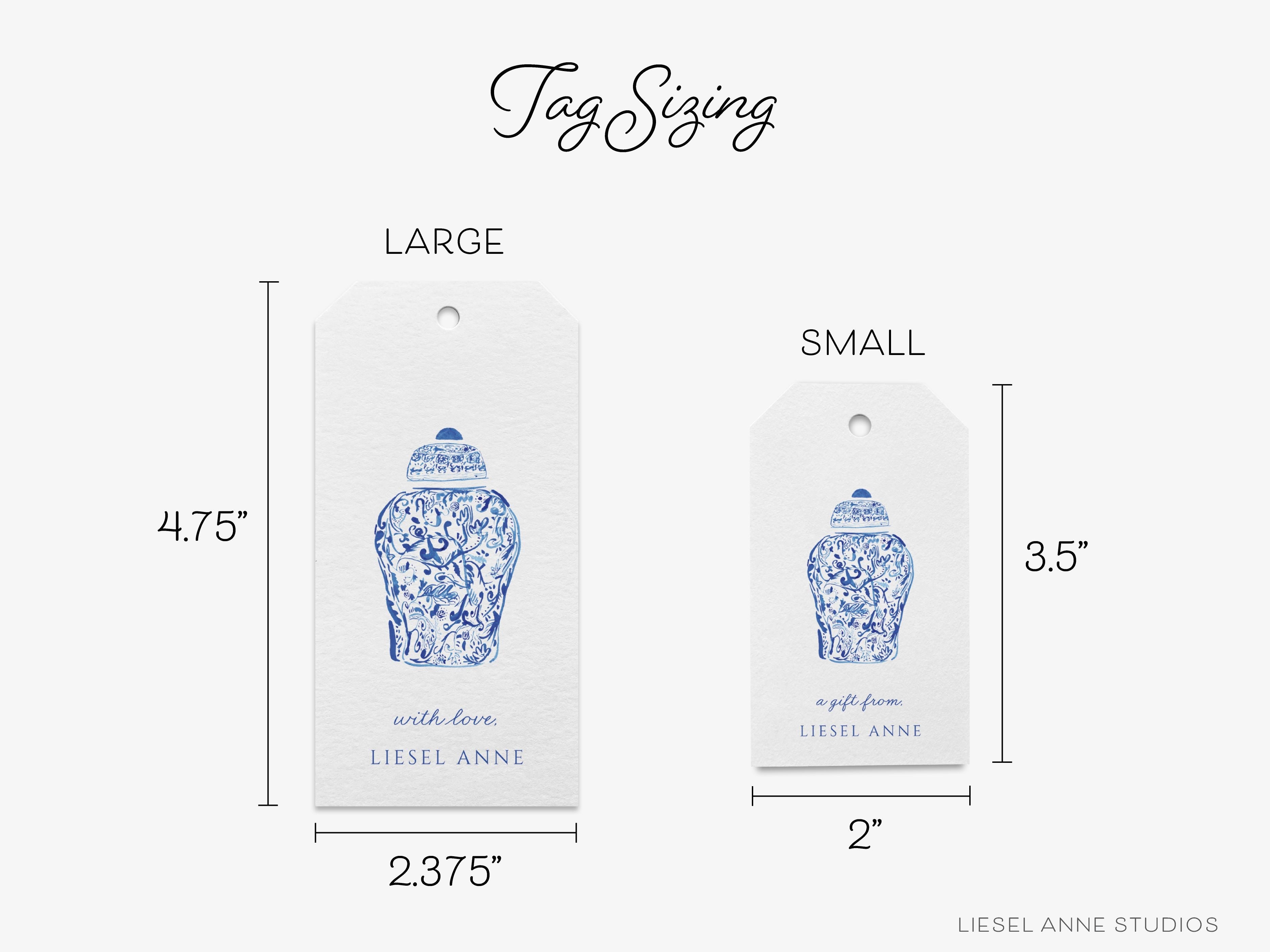 Custom Ginger Jar Gift Tags-These personalized gift tags come in sets, hole-punched with white twine and feature our hand-painted watercolor ginger jars, printed in the USA on 120lb textured stock. They make great tags for gifting or gifts for the chinoiserie lover in your life.-The Singing Little Bird
