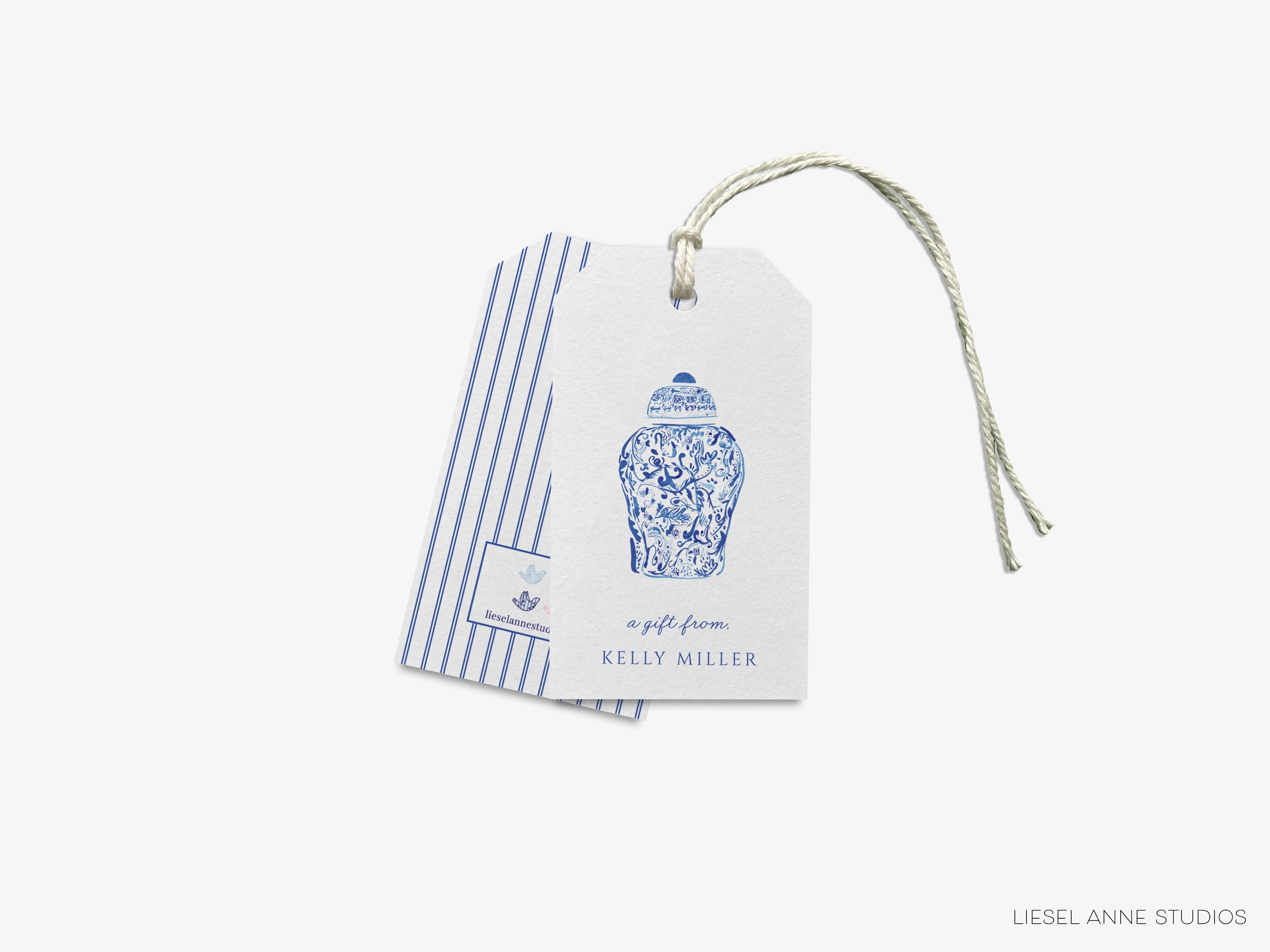 Custom Ginger Jar Gift Tags-These personalized gift tags come in sets, hole-punched with white twine and feature our hand-painted watercolor ginger jars, printed in the USA on 120lb textured stock. They make great tags for gifting or gifts for the chinoiserie lover in your life.-The Singing Little Bird
