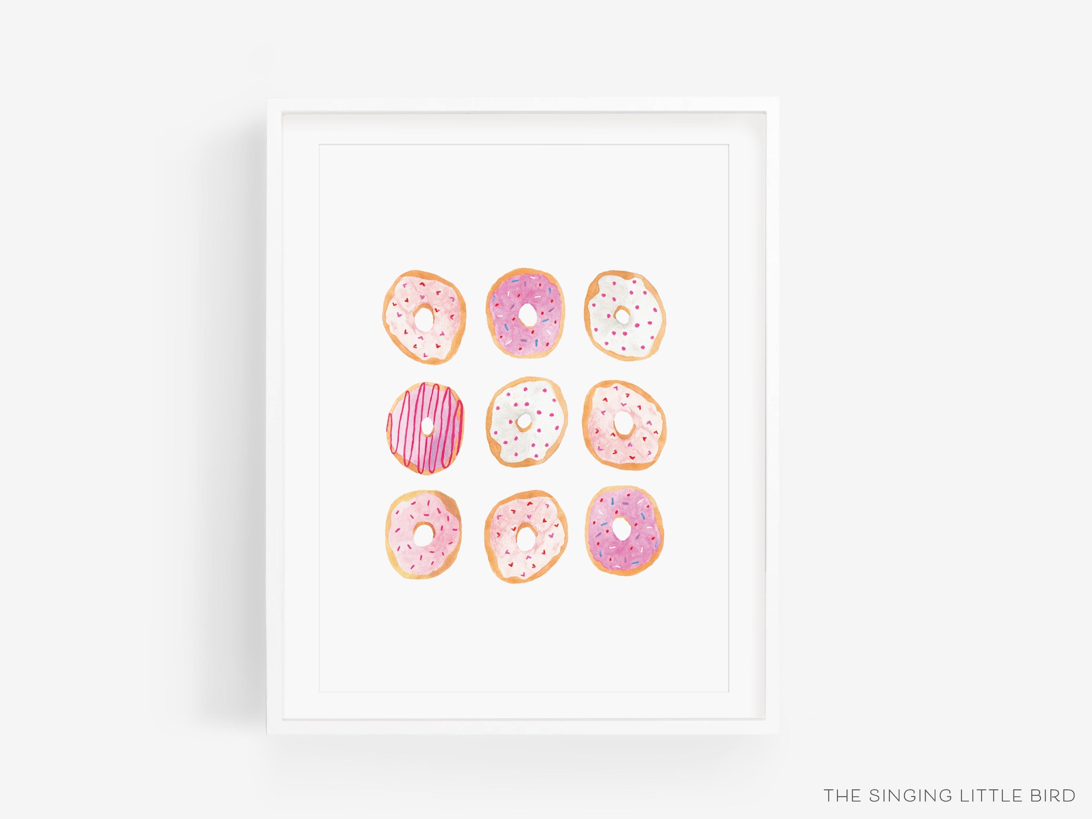 Donut Art Print-This watercolor art print features our hand-painted Donuts, printed in the USA on 120lb high quality art paper. This makes a great gift or wall decor for the sweet tooth lover in your life.-The Singing Little Bird