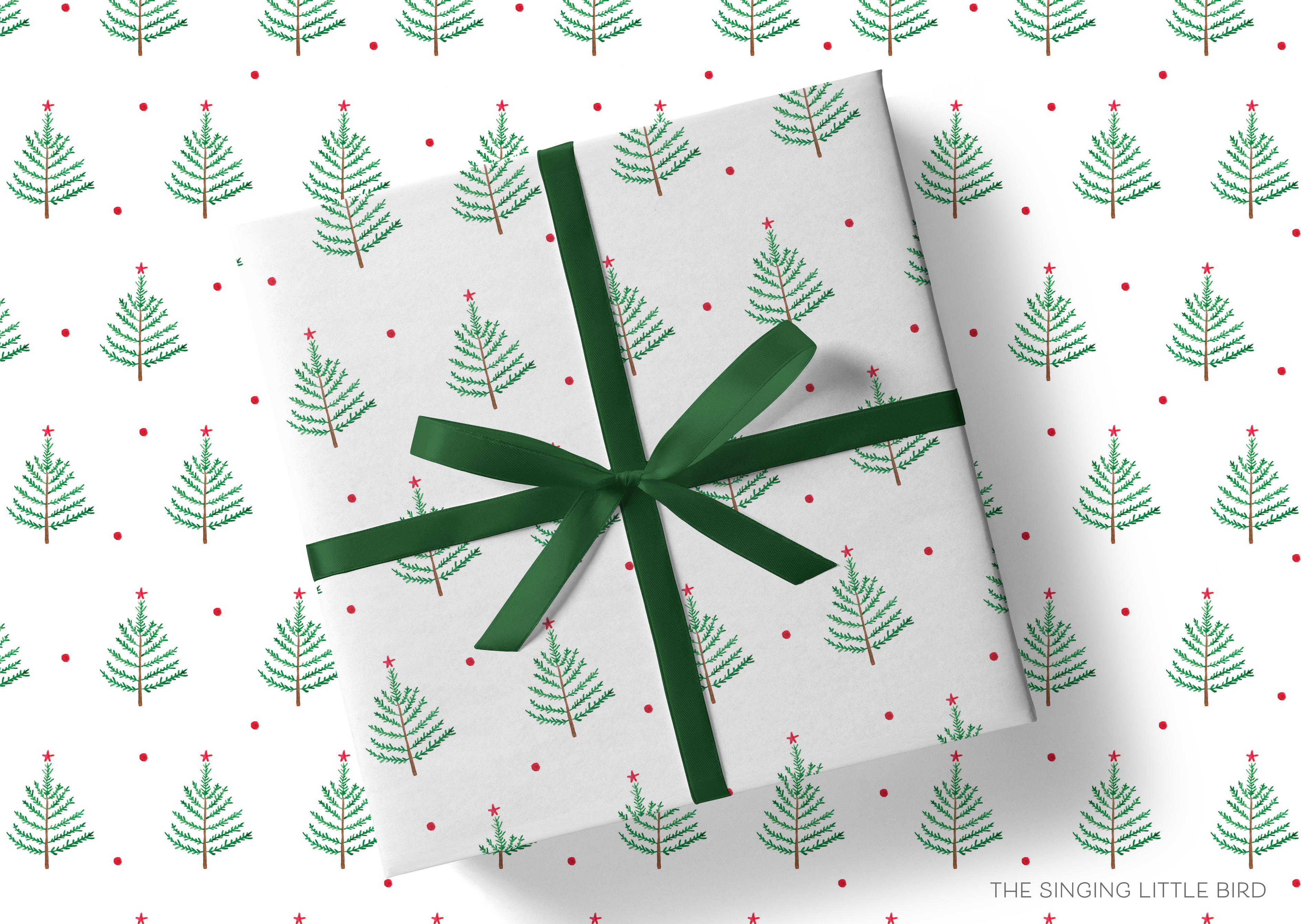 Evergreen Branch Christmas Gift Wrap-This matte finish gift wrap features our hand-painted evergreen branches. It makes a perfect wrapping paper for a holiday present. -The Singing Little Bird