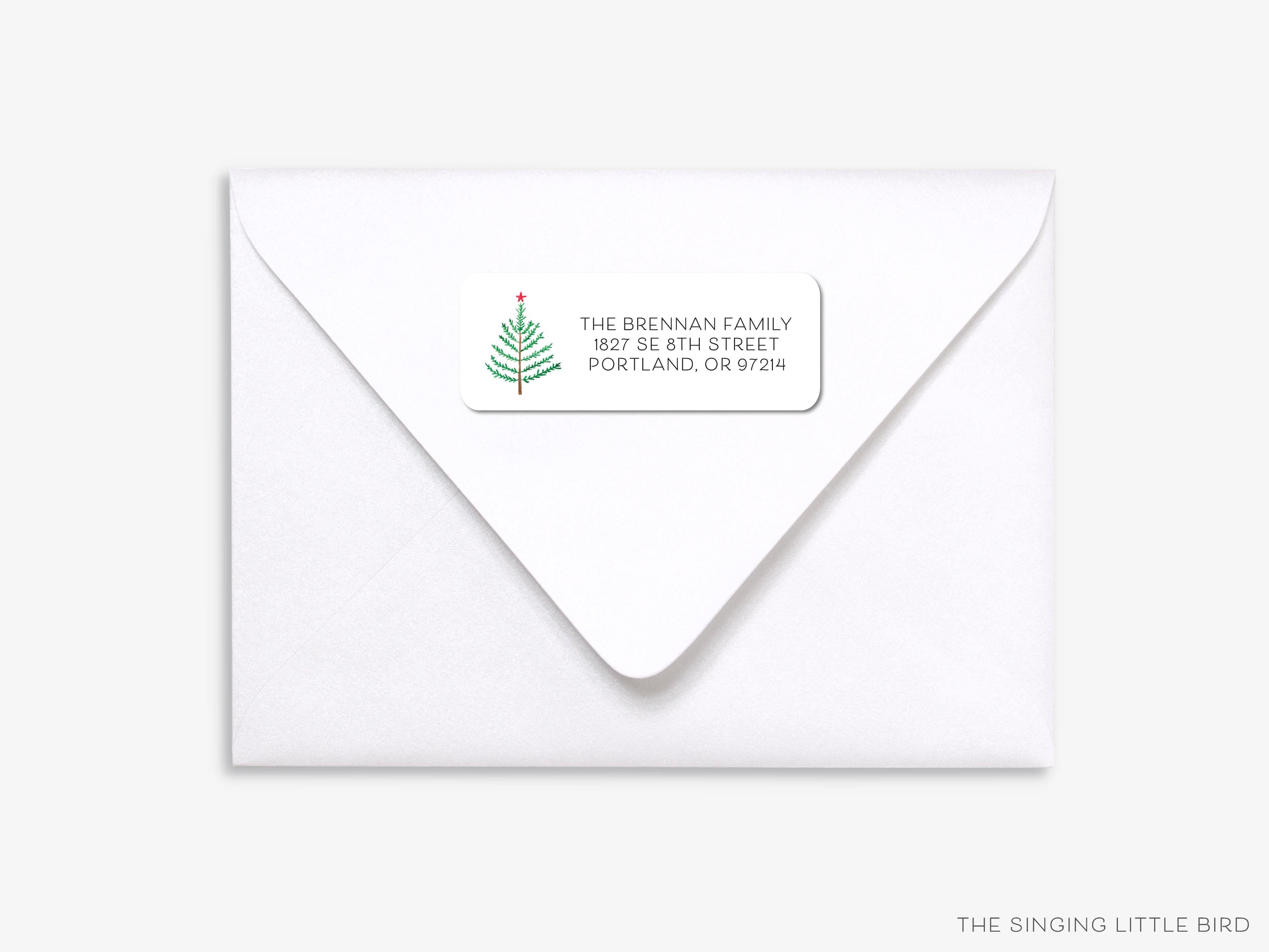Evergreen Branch Christmas Return Address Labels-These personalized return address labels are 2.625" x 1" and feature our hand-painted watercolor Evergreen Branch, printed in the USA on beautiful matte finish labels. These make great gifts for yourself or the Christmas tree lover.-The Singing Little Bird