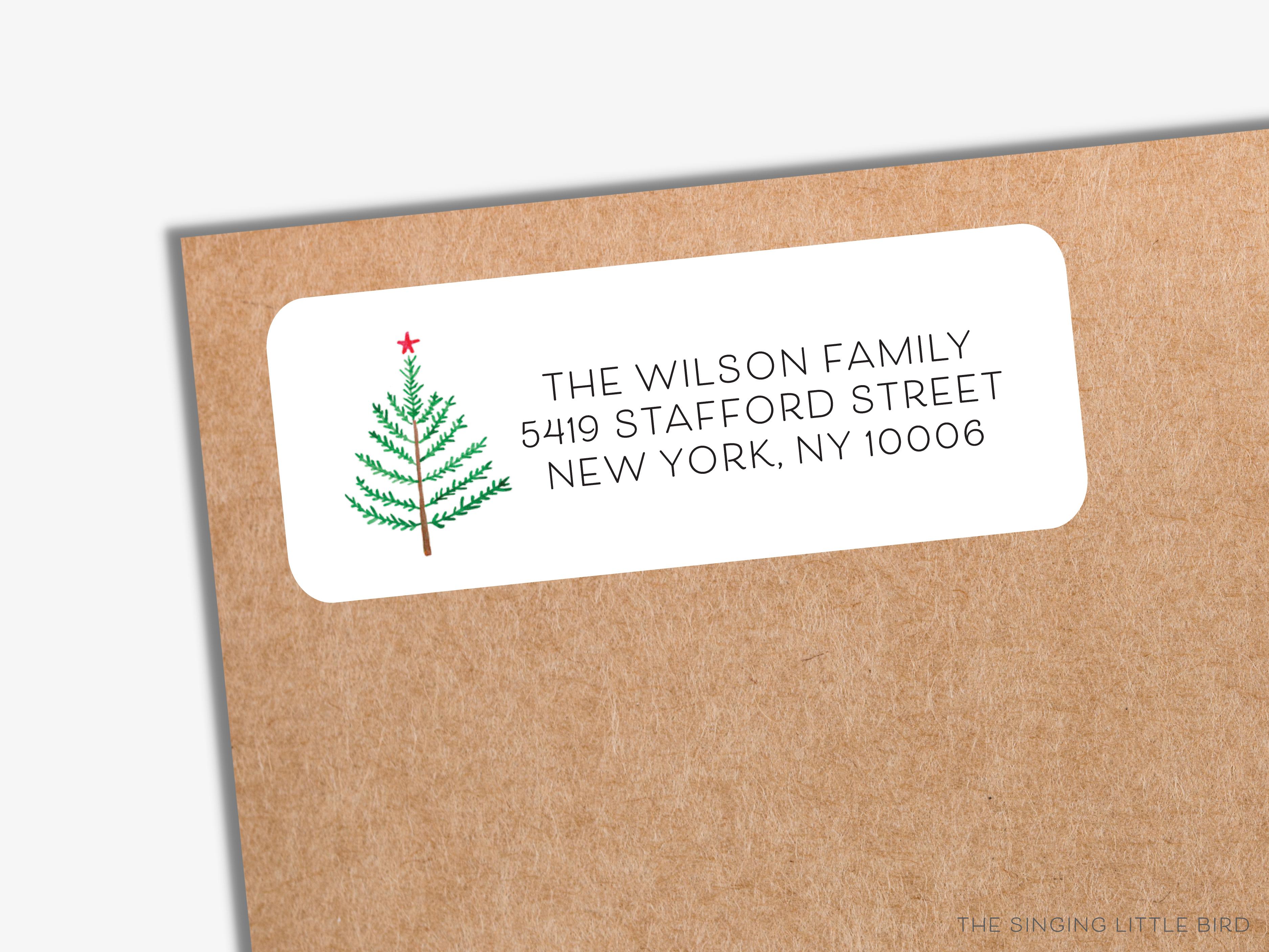 Evergreen Branch Christmas Return Address Labels-These personalized return address labels are 2.625" x 1" and feature our hand-painted watercolor Evergreen Branch, printed in the USA on beautiful matte finish labels. These make great gifts for yourself or the Christmas tree lover.-The Singing Little Bird