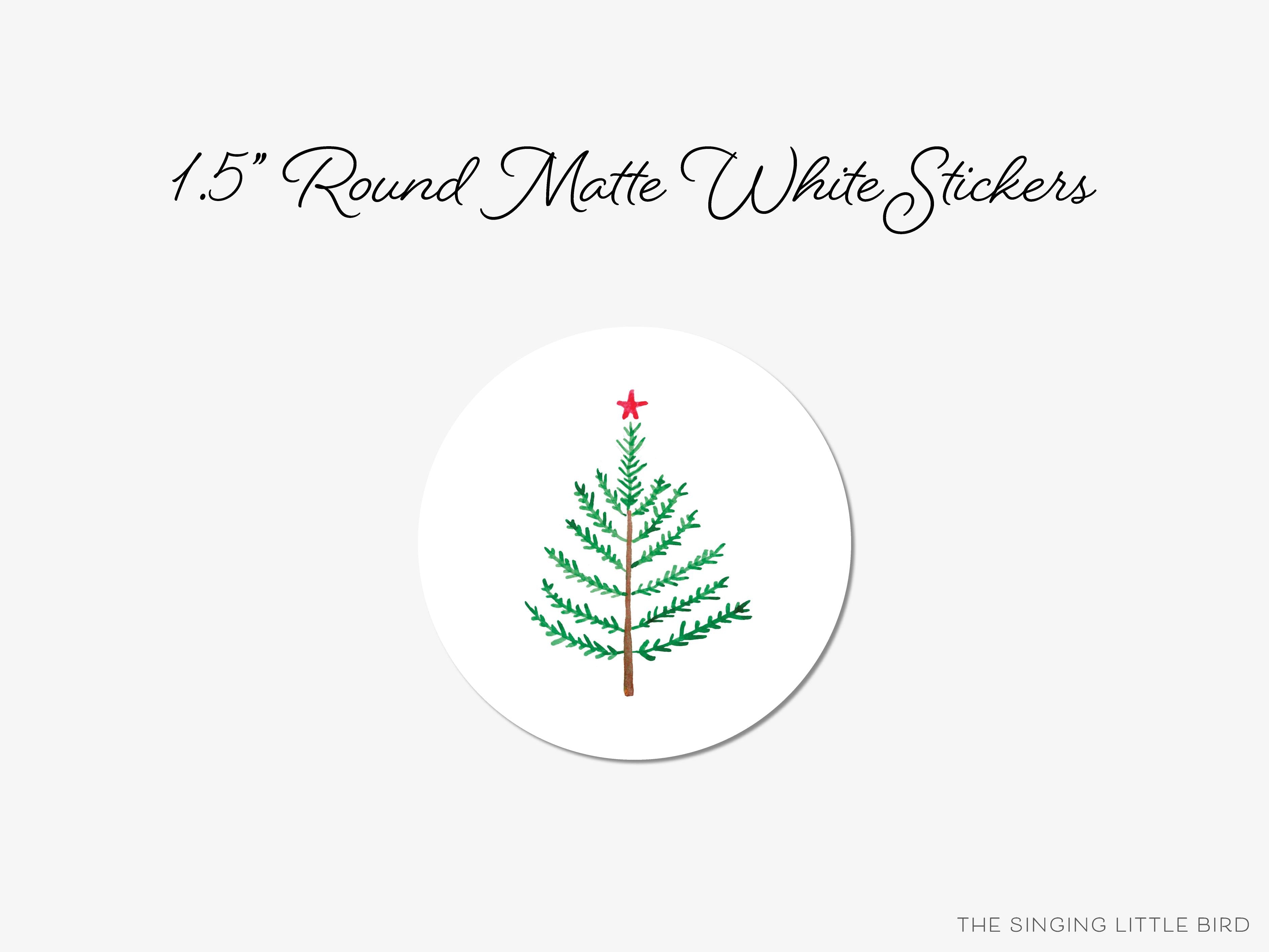 Evergreen Branch Round Stickers-These matte round stickers feature our hand-painted watercolor Evergreen branch, making great envelope seals or gifts for the holiday lover in your life.-The Singing Little Bird