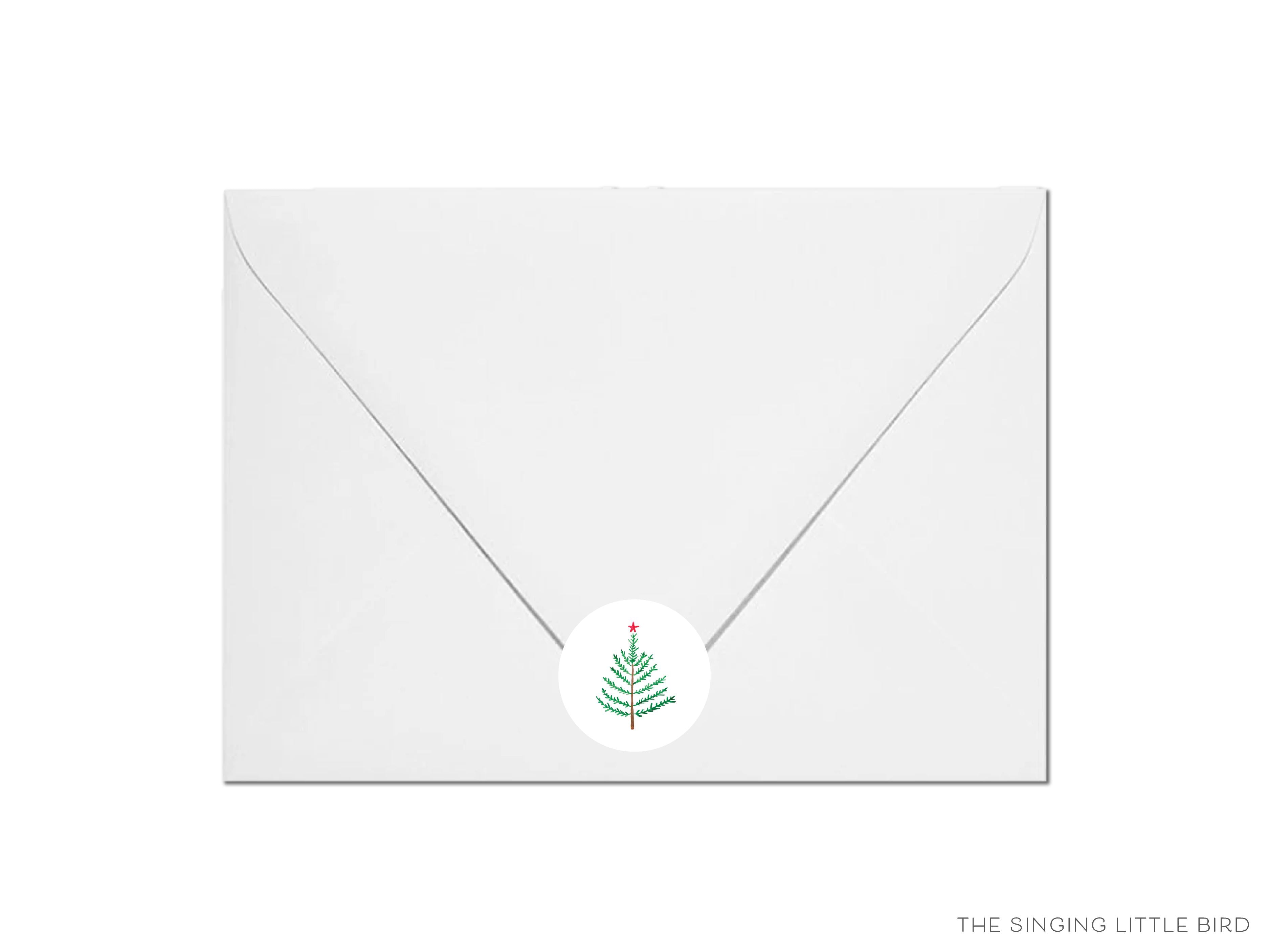 Evergreen Branch Round Stickers-These matte round stickers feature our hand-painted watercolor Evergreen branch, making great envelope seals or gifts for the holiday lover in your life.-The Singing Little Bird