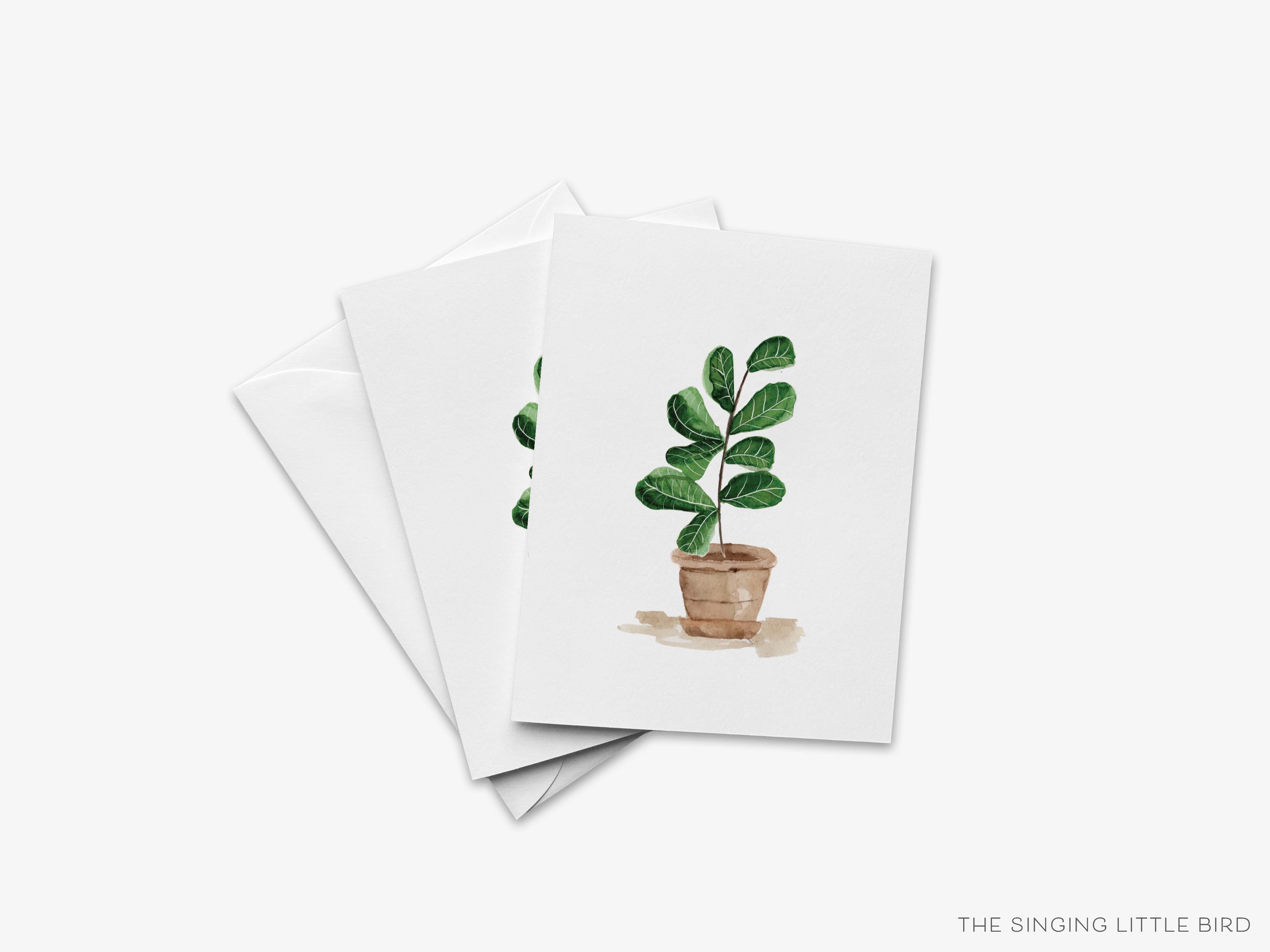 Fiddle Leaf Fig Greeting Card-These folded greeting cards are 4.25x5.5 and feature our hand-painted fiddle leaf fig, printed in the USA on 100lb textured stock. They come with a White envelope and make a great thinking of you card for the plant lover in your life.-The Singing Little Bird