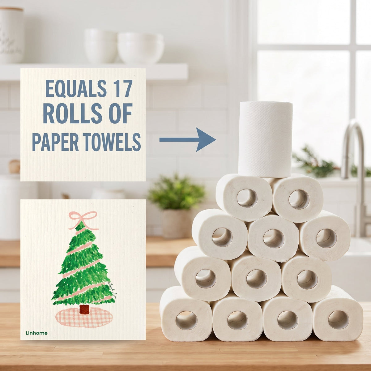 Holiday Classic Collection Gingham Christmas Tree- Linhome x Liesel Anne Swedish Dishcloths - 1 Pack
