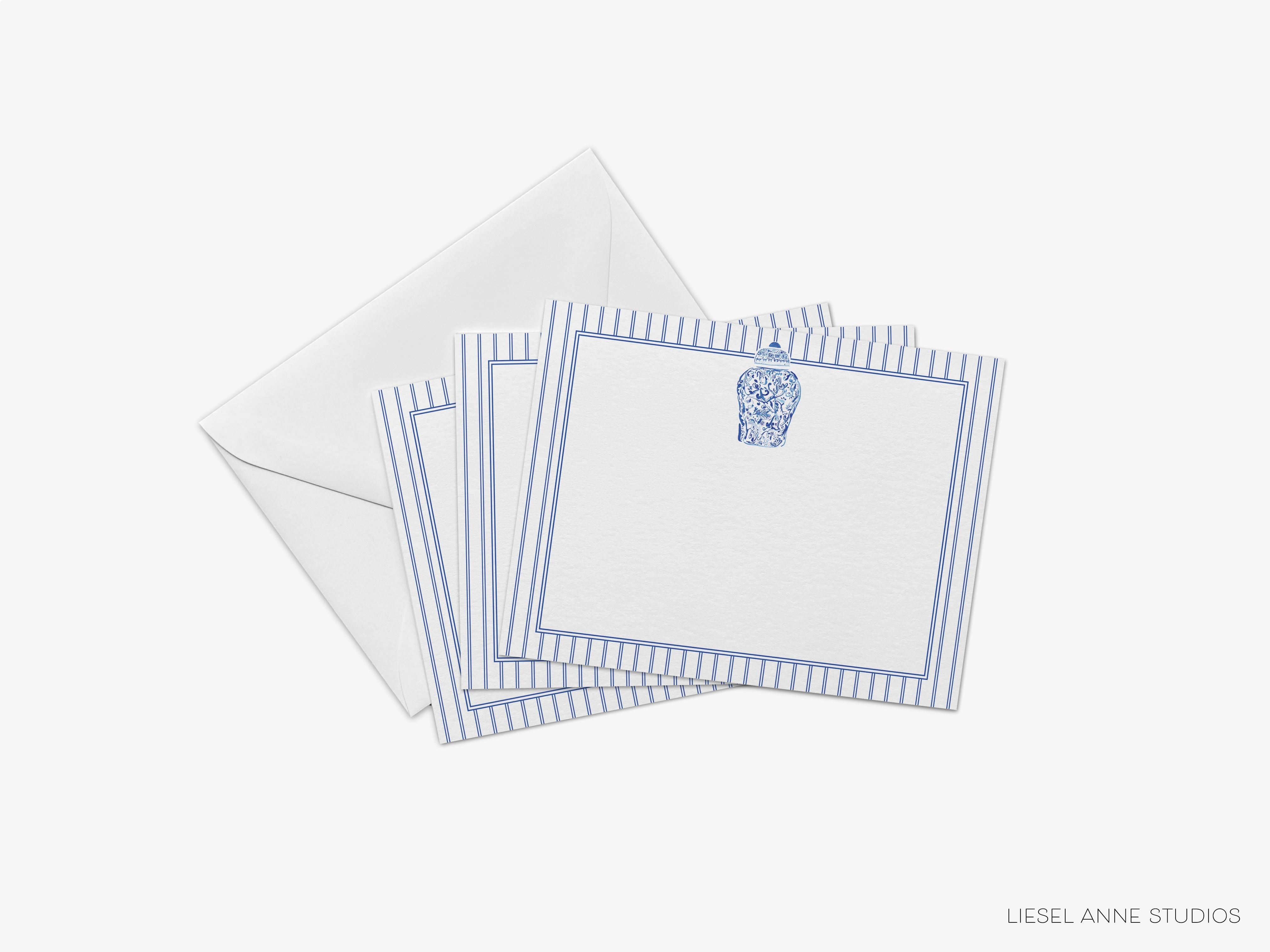 Ginger Jar Flat Notes-These personalized flat notecards are 4.25x5.5 and feature our hand-painted watercolor Ginger Jar, printed in the USA on 120lb textured stock. They come customized or blank with your choice of envelopes and make great thank yous and gifts for the chinoiserie lover in your life.-The Singing Little Bird