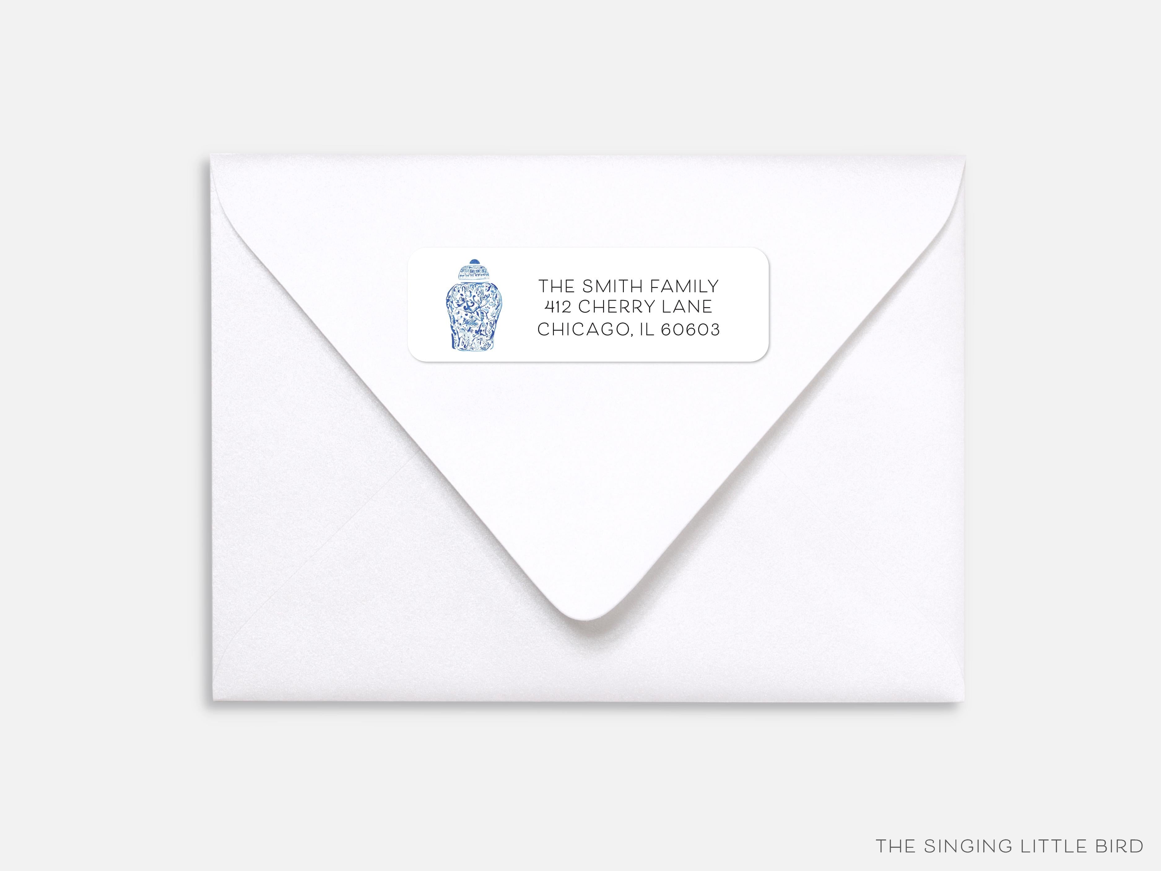Ginger Jar Return Address Labels-These personalized return address labels are 2.625" x 1" and feature our hand-painted watercolor Ginger Jar, printed in the USA on beautiful matte finish labels. These make great gifts for yourself or the chinoiserie lover.-The Singing Little Bird