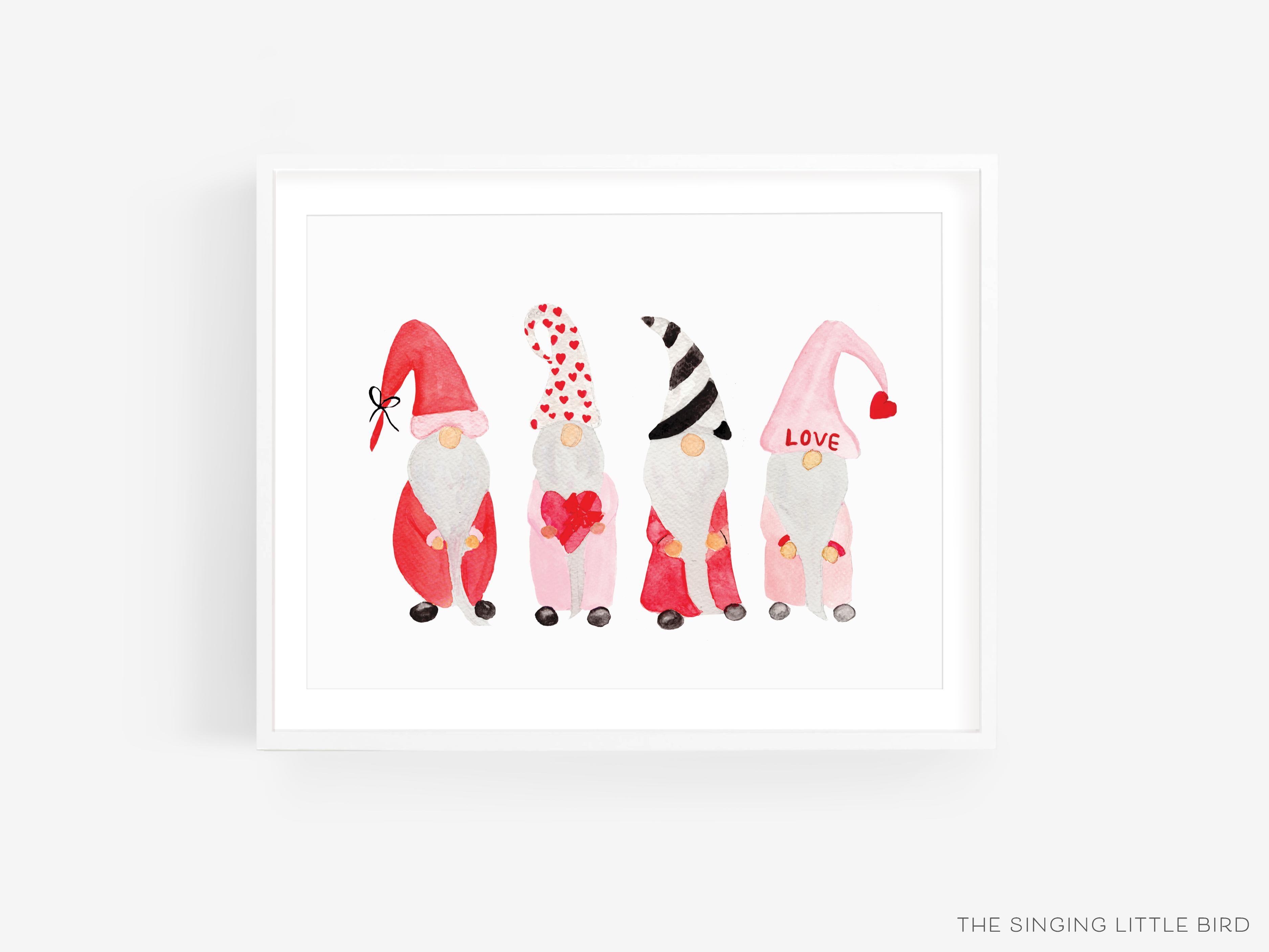 Gnome Lovers Art Print-This watercolor art print features our hand-painted Gnomes, printed in the USA on 120lb high quality art paper. This makes a great gift or wall decor for the gnome lover in your life.-The Singing Little Bird