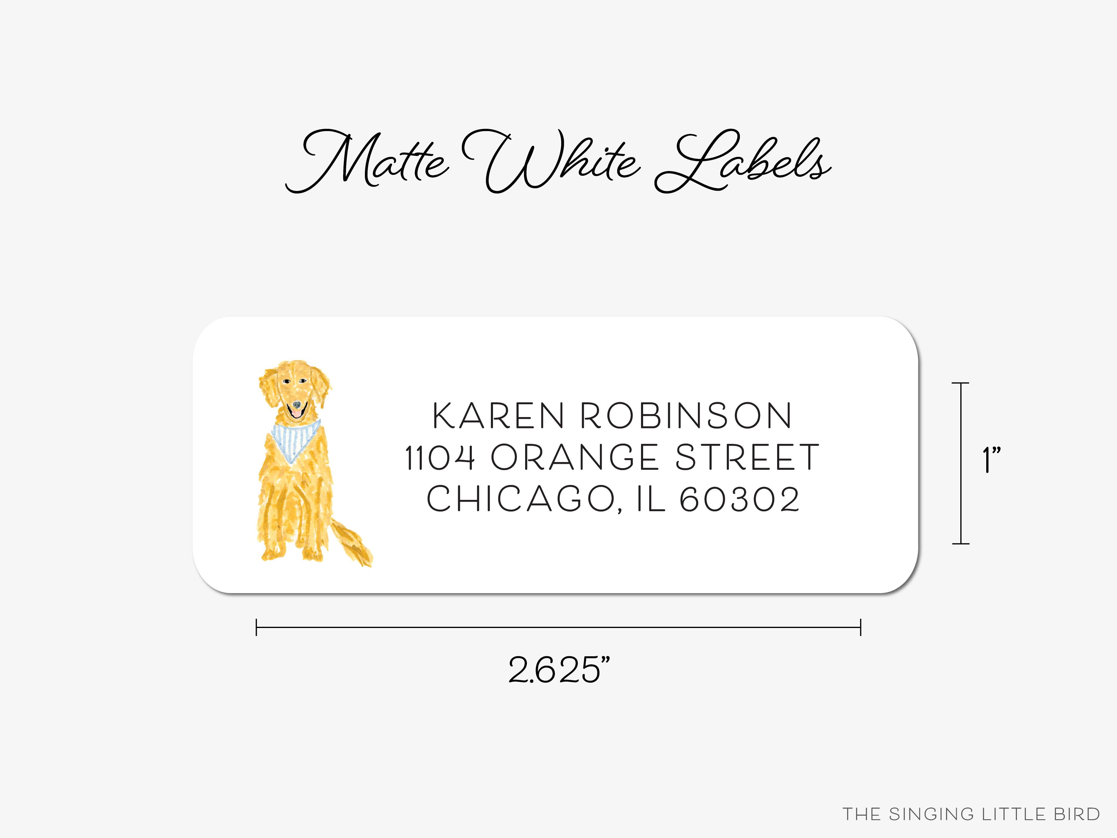 Golden Retriever Return Address Labels-These personalized return address labels are 2.625" x 1" and feature our hand-painted watercolor golden retriever, printed in the USA on beautiful matte finish labels. These make great gifts for yourself or the animal lover.-The Singing Little Bird