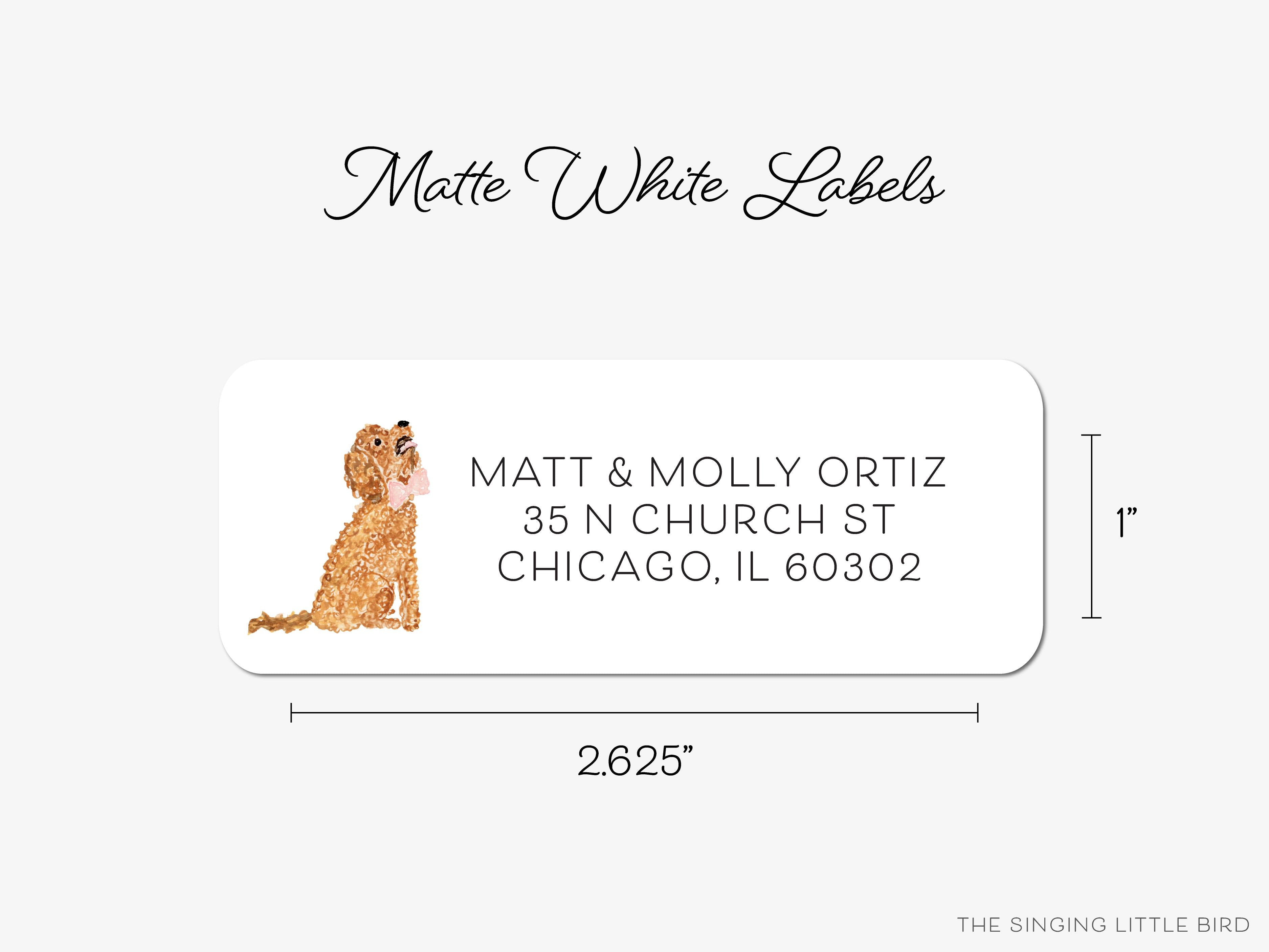 Goldendoodle Return Address Labels-These personalized return address labels are 2.625" x 1" and feature our hand-painted watercolor goldendoodle, printed in the USA on beautiful matte finish labels. These make great gifts for yourself or the animal lover.-The Singing Little Bird