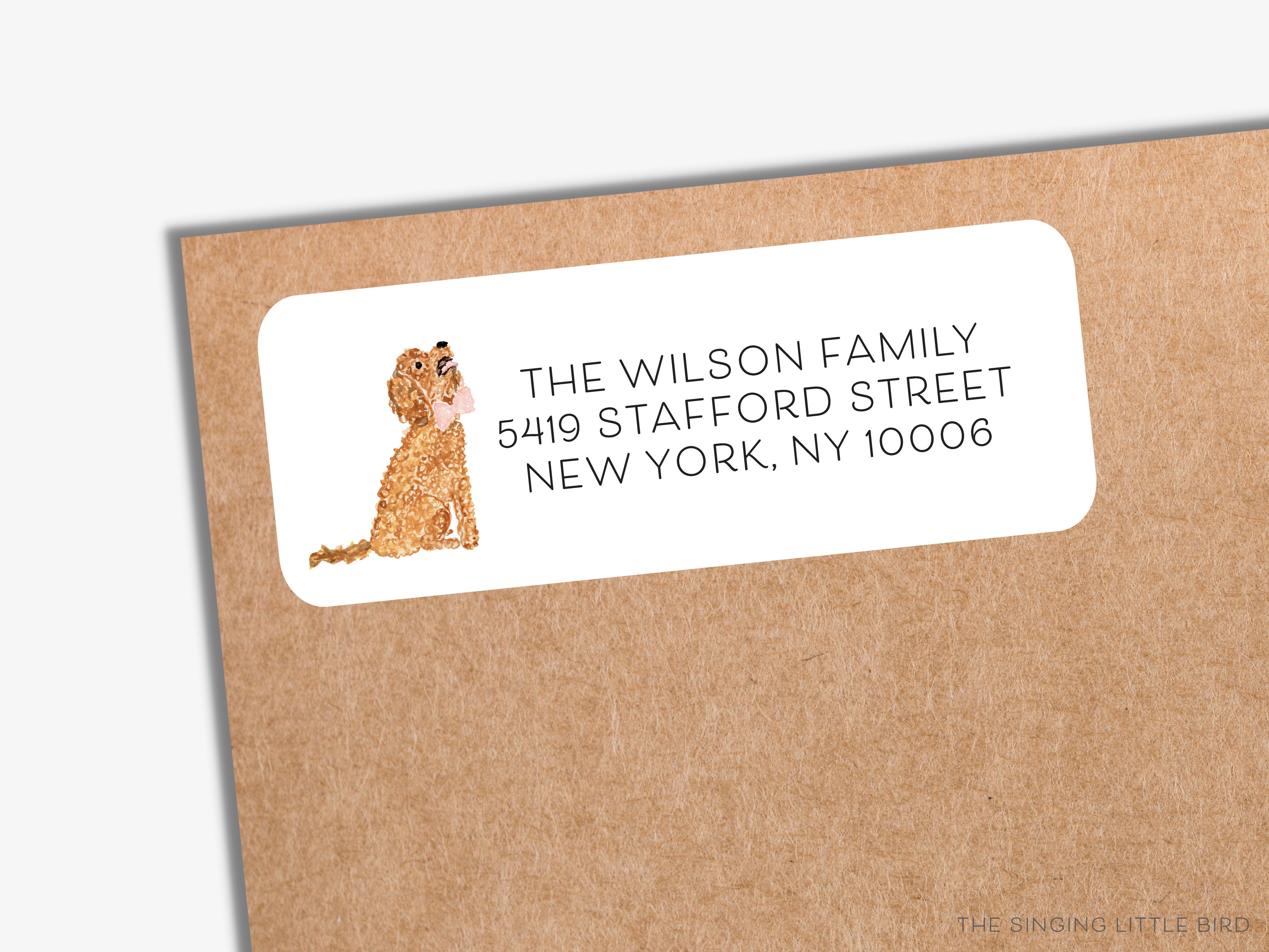 Goldendoodle Return Address Labels-These personalized return address labels are 2.625" x 1" and feature our hand-painted watercolor goldendoodle, printed in the USA on beautiful matte finish labels. These make great gifts for yourself or the animal lover.-The Singing Little Bird