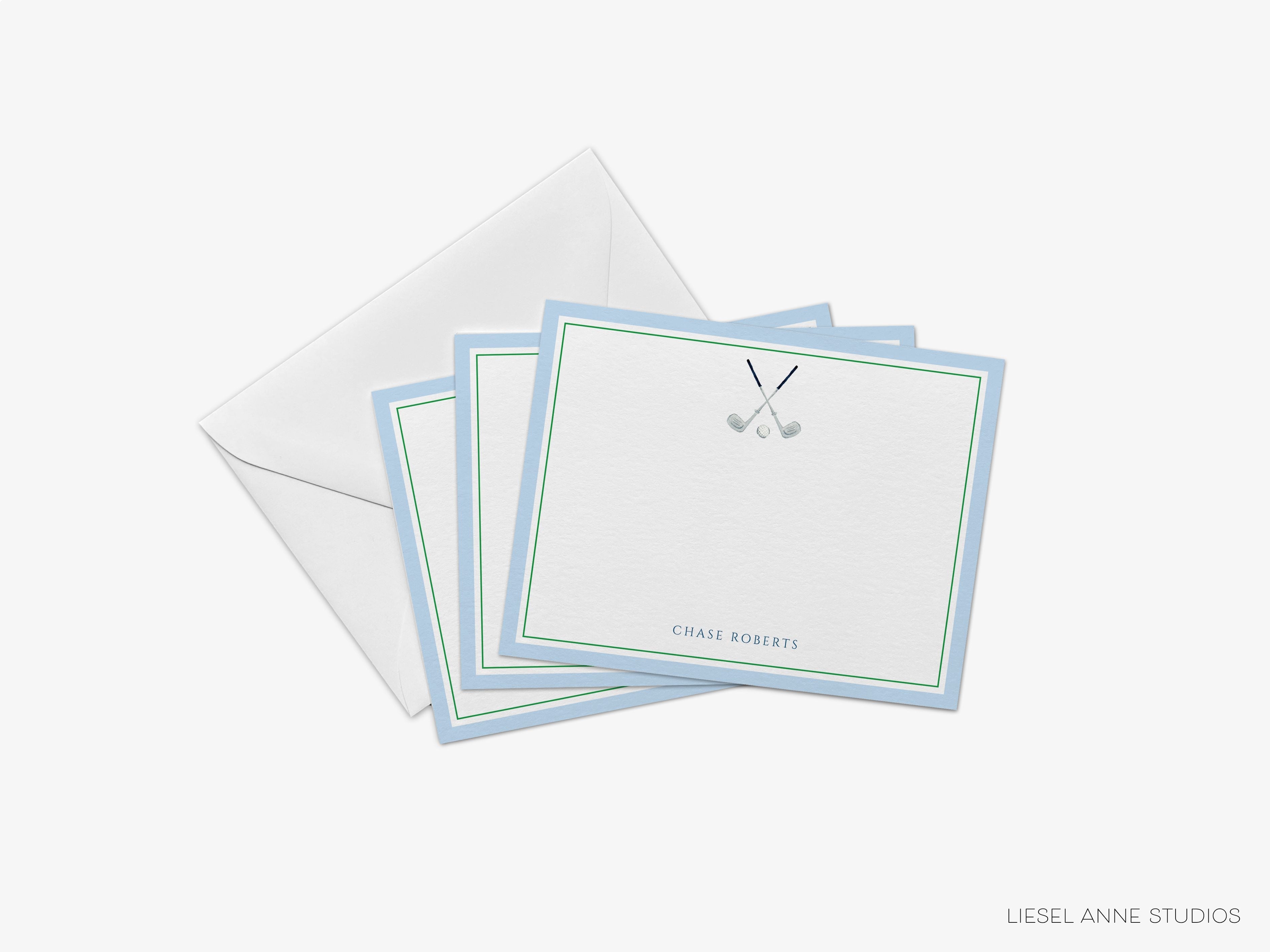 Golf Club Flat Notes-These personalized flat notecards are 4.25x5.5 and feature our hand-painted watercolor golf clubs, printed in the USA on 120lb textured stock. They come with your choice of envelopes and make great thank yous and gifts for the golf lover in your life.-The Singing Little Bird