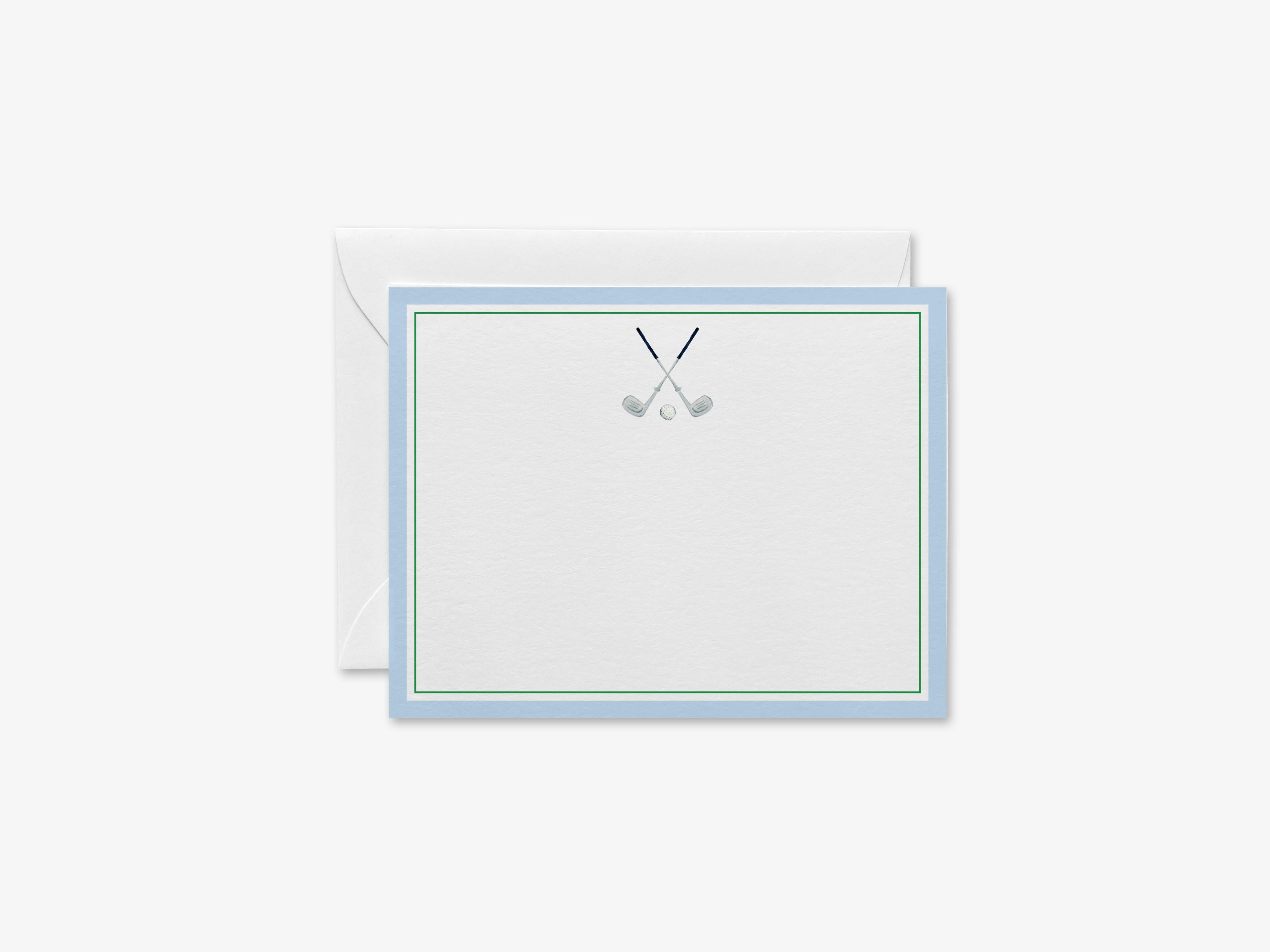 Golf Club Flat Notes-These personalized flat notecards are 4.25x5.5 and feature our hand-painted watercolor golf clubs, printed in the USA on 120lb textured stock. They come with your choice of envelopes and make great thank yous and gifts for the golf lover in your life.-The Singing Little Bird
