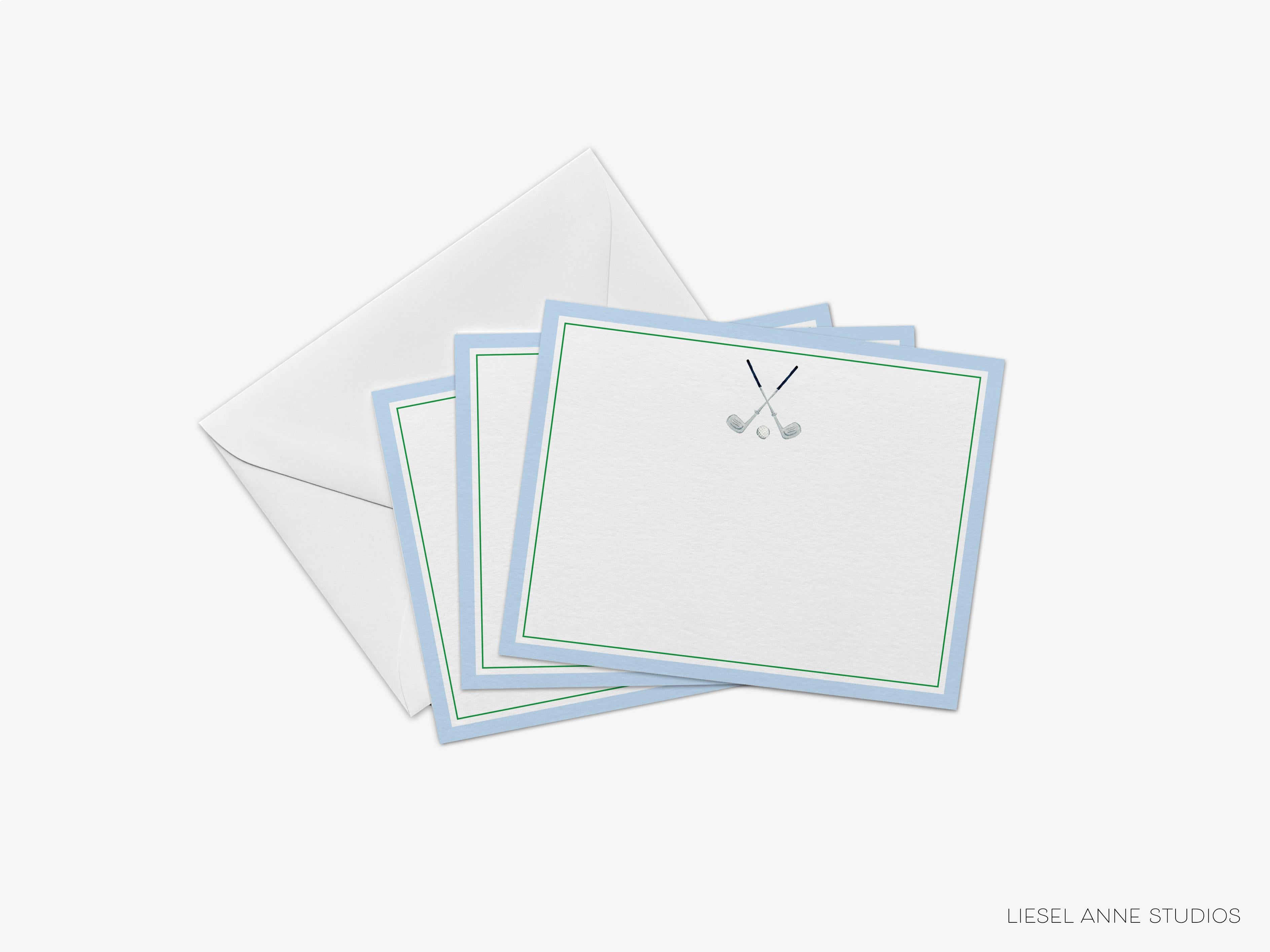 Golf Club Flat Notes-These personalized flat notecards are 4.25x5.5 and feature our hand-painted watercolor golf clubs, printed in the USA on 120lb textured stock. They come with your choice of envelopes and make great thank yous and gifts for the golf lover in your life.-The Singing Little Bird