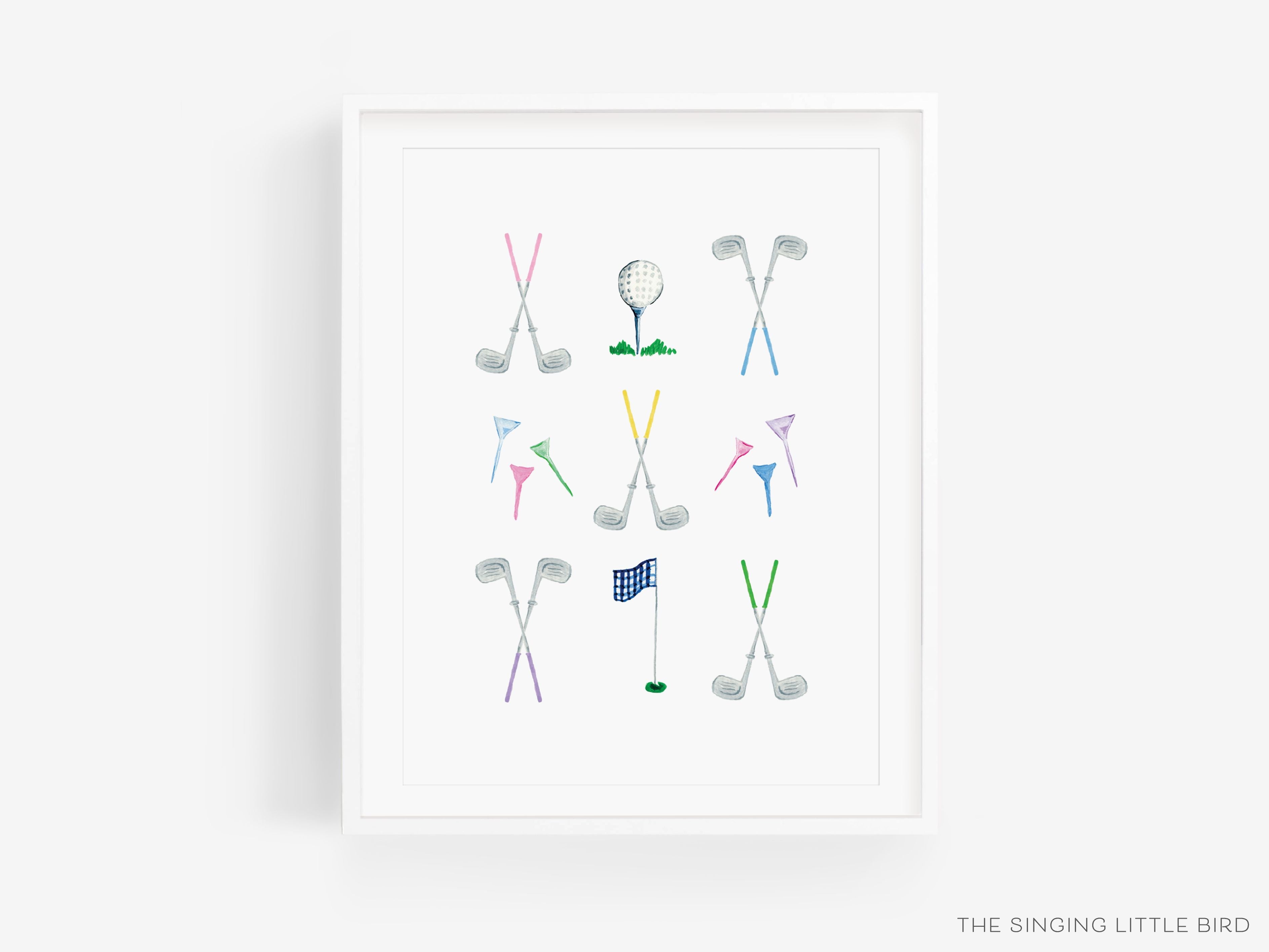 Golf Lovers Art Print-This watercolor art print features our hand-painted golf clubs and tees, printed in the USA on 120lb high quality art paper. This makes a great gift or wall decor for the golfer in your life.-The Singing Little Bird