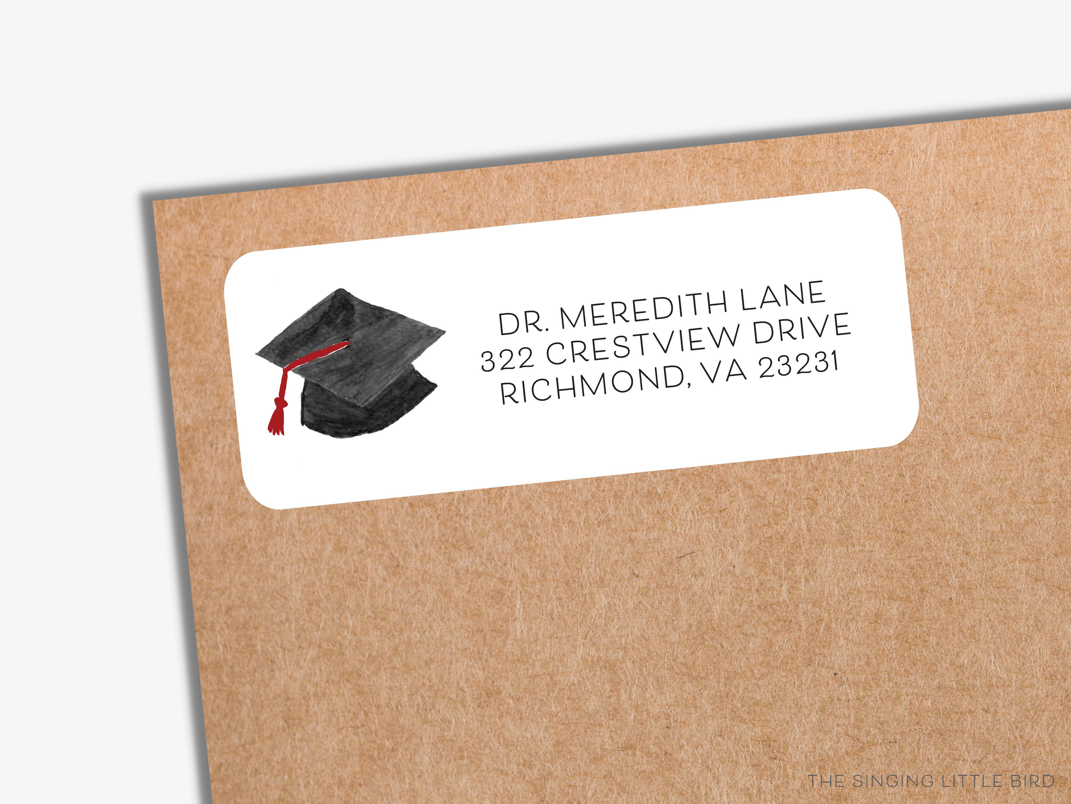 Graduation Cap Return Address Labels-These personalized return address labels are 2.625" x 1" and feature our hand-painted watercolor Graduation Cap, printed in the USA on beautiful matte finish labels. These make great gifts for yourself or the graduate in your life.-The Singing Little Bird