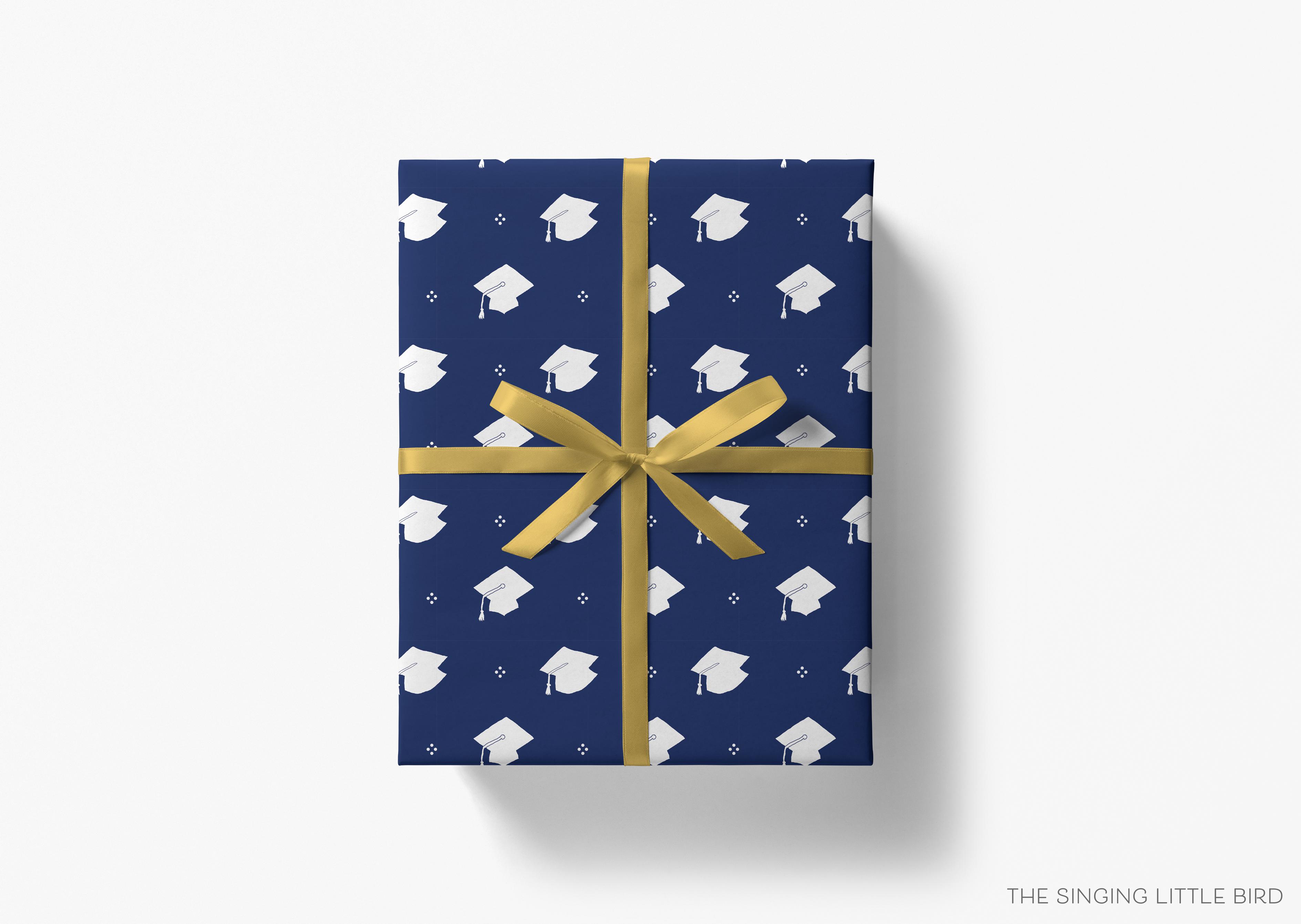 Graduation Gift Wrap-This matte finish gift wrap features our hand drawn grad caps, making a perfect wrapping paper for a high school or college graduation gift.-The Singing Little Bird