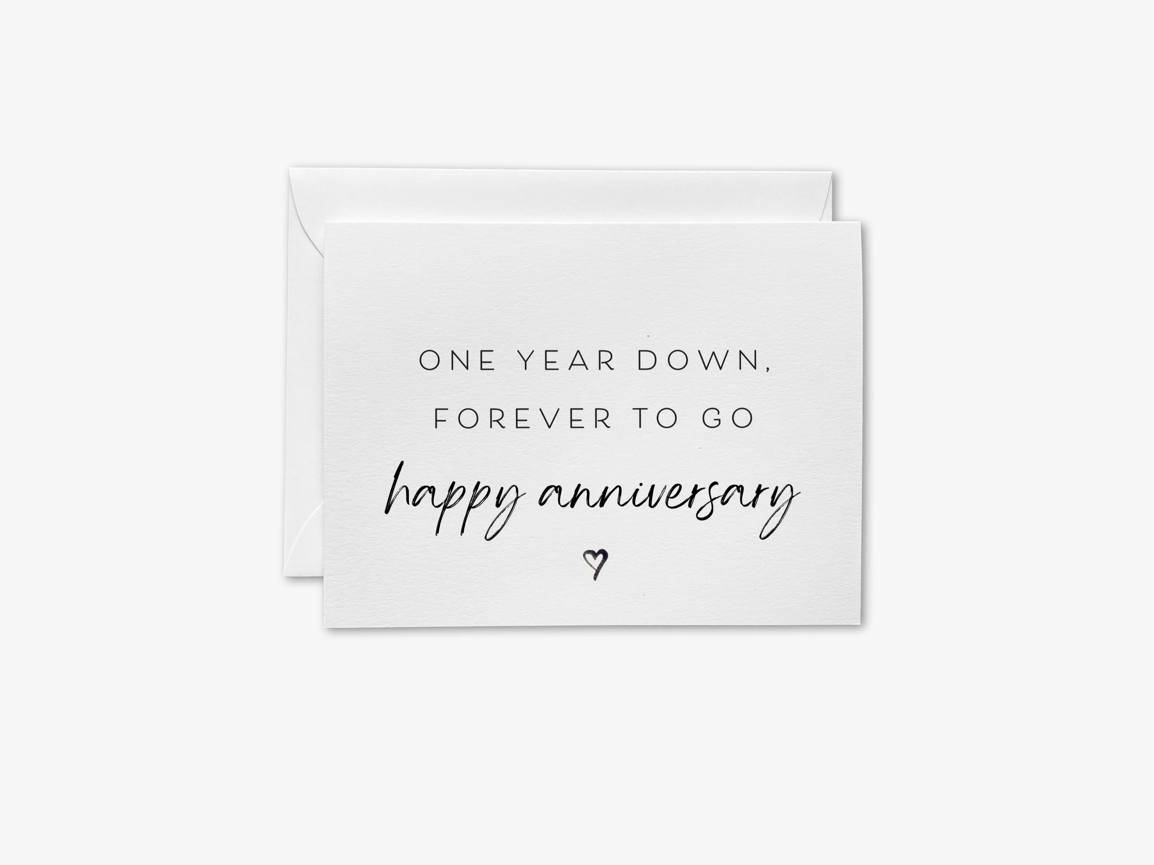 Happy One Year Anniversary Card-These folded greeting cards are 4.25x5.5 and feature our hand-painted heart, printed in the USA on 100lb textured stock. They come with a White envelope and make a great first anniversary card for that special someone in your life.-The Singing Little Bird