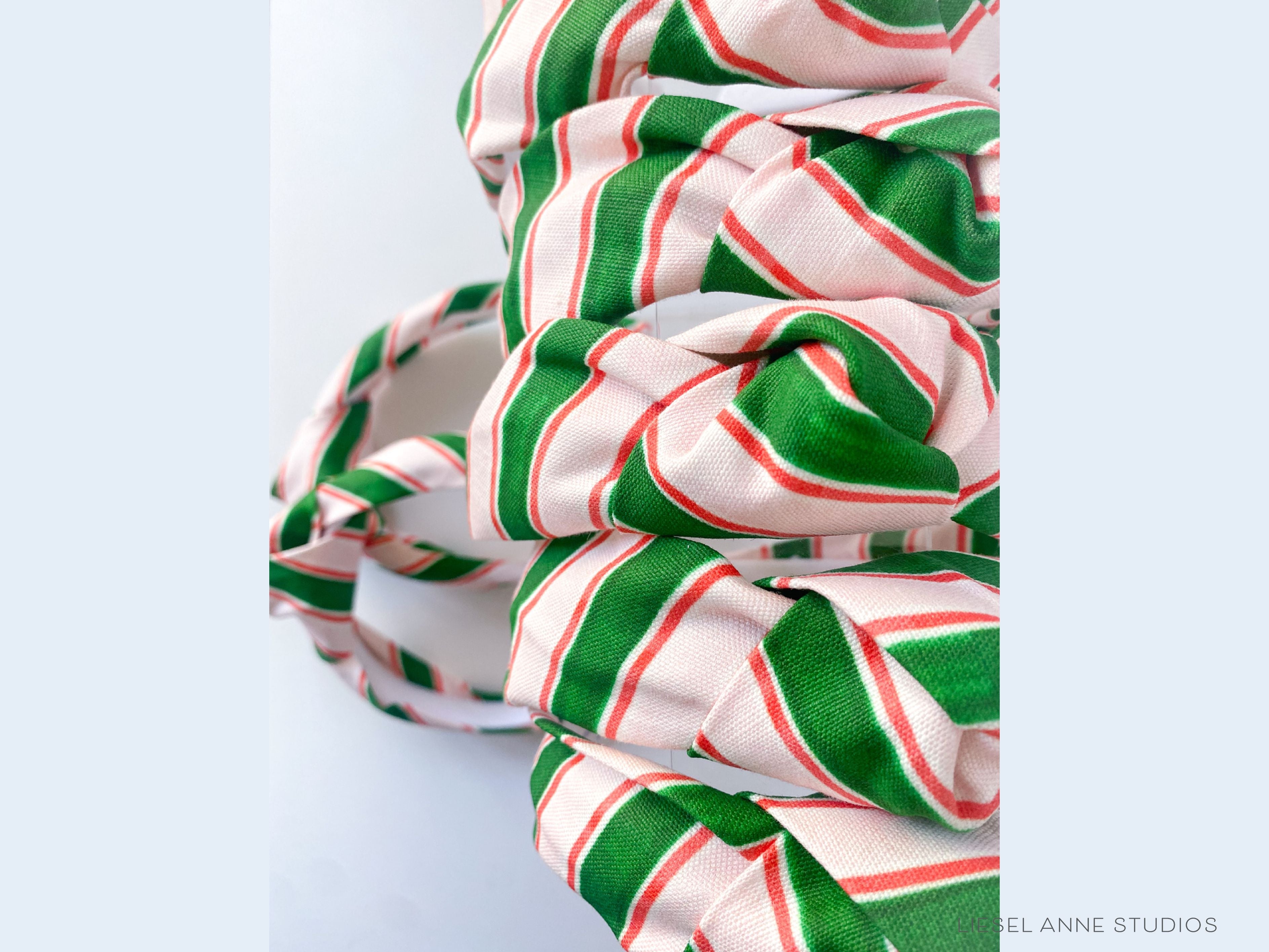 Holiday Stripes Top Knot Headband-These fabric headbands make unique one-of-a-kind gifts as each one is slightly different. They are cut from our hand-painted signature print. These are the perfect accessory and make great gifts!-The Singing Little Bird