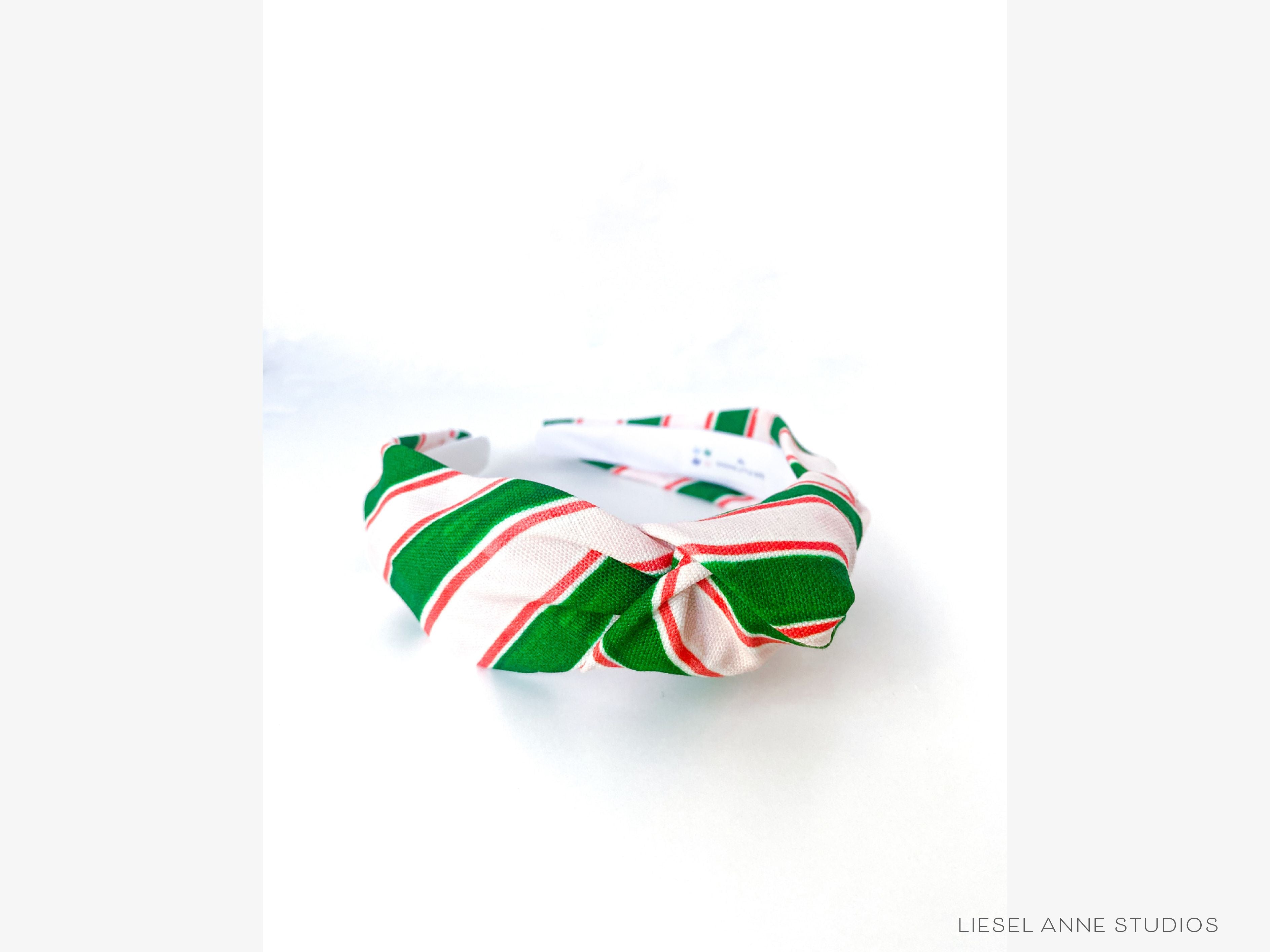 Holiday Stripes Top Knot Headband-These fabric headbands make unique one-of-a-kind gifts as each one is slightly different. They are cut from our hand-painted signature print. These are the perfect accessory and make great gifts!-The Singing Little Bird