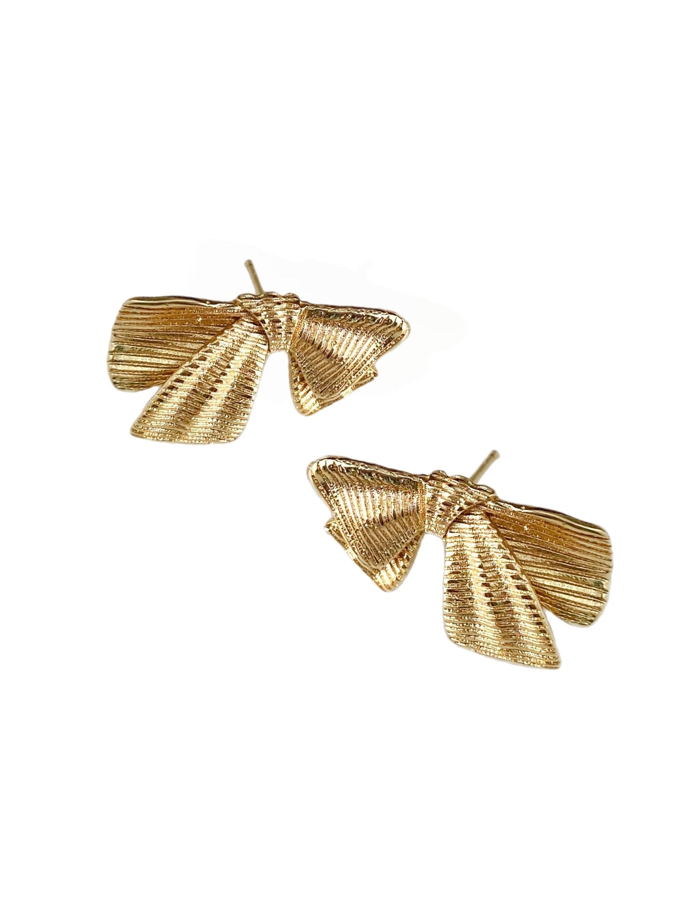 Textured Golden Bow Stud Earrings