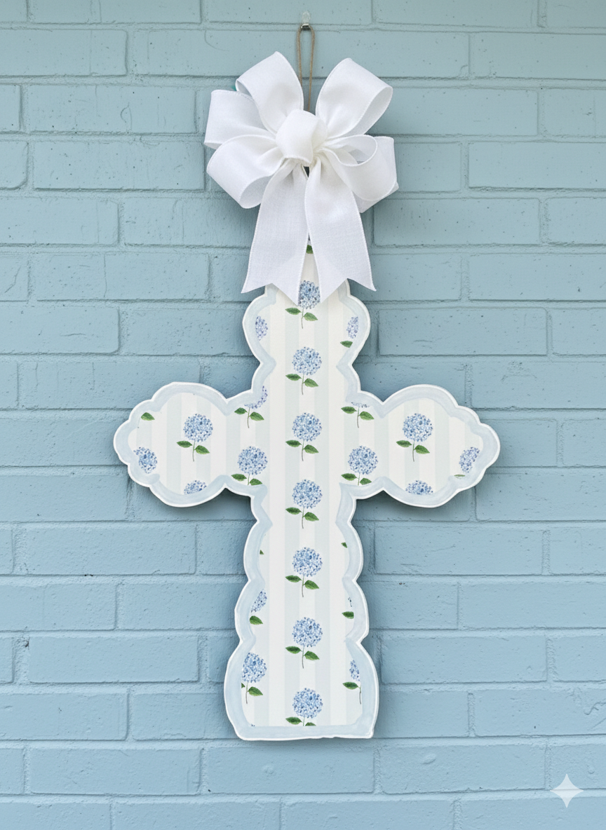 Blue Hydrangea Heirloom Cross Hanger