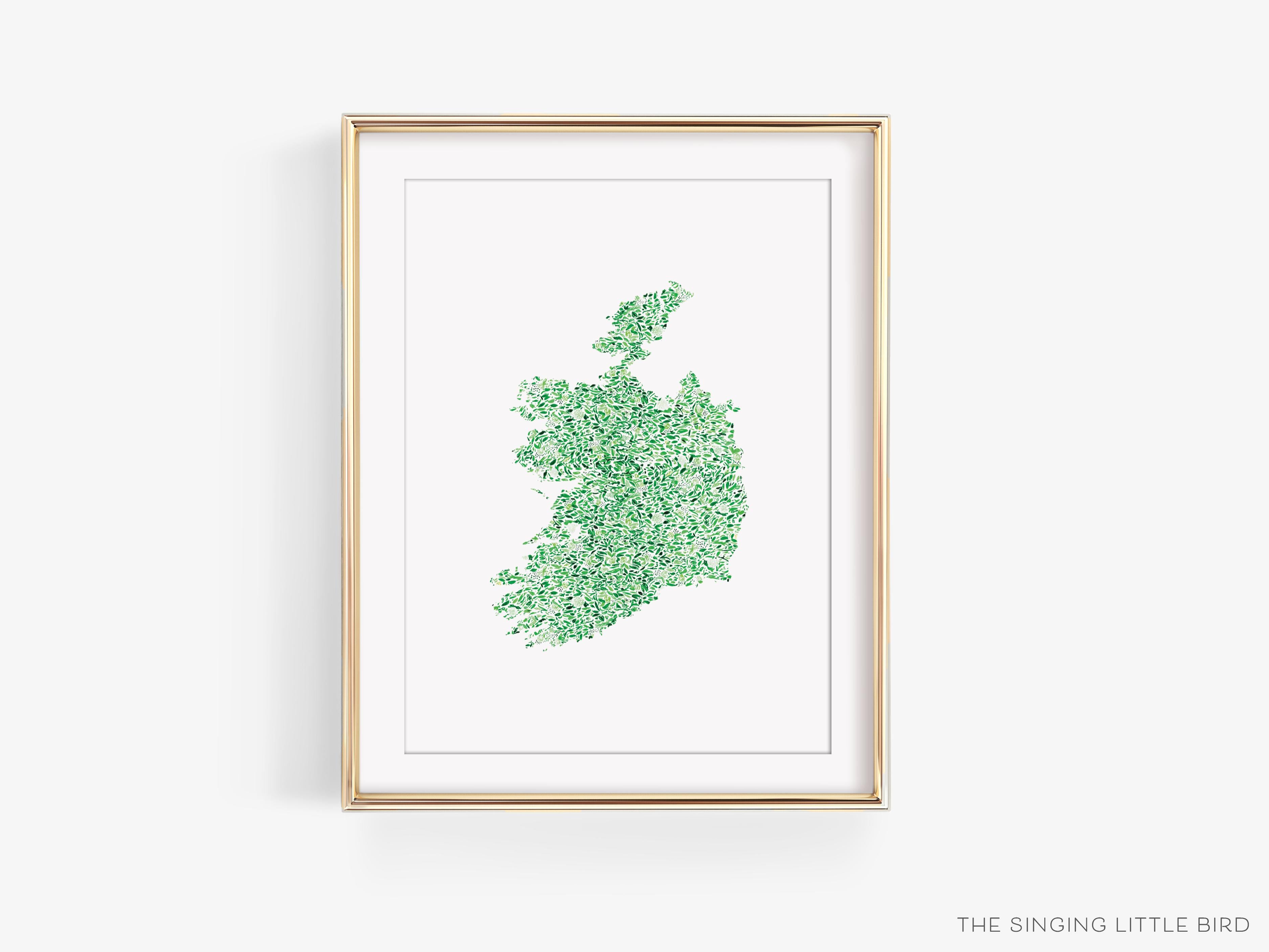 Ireland Art Print-This watercolor art print features our hand-painted floral pattern in the shape of Ireland, printed in the USA on 120lb high quality art paper. This makes a great gift or wall decor for the Irish lover in your life.-The Singing Little Bird